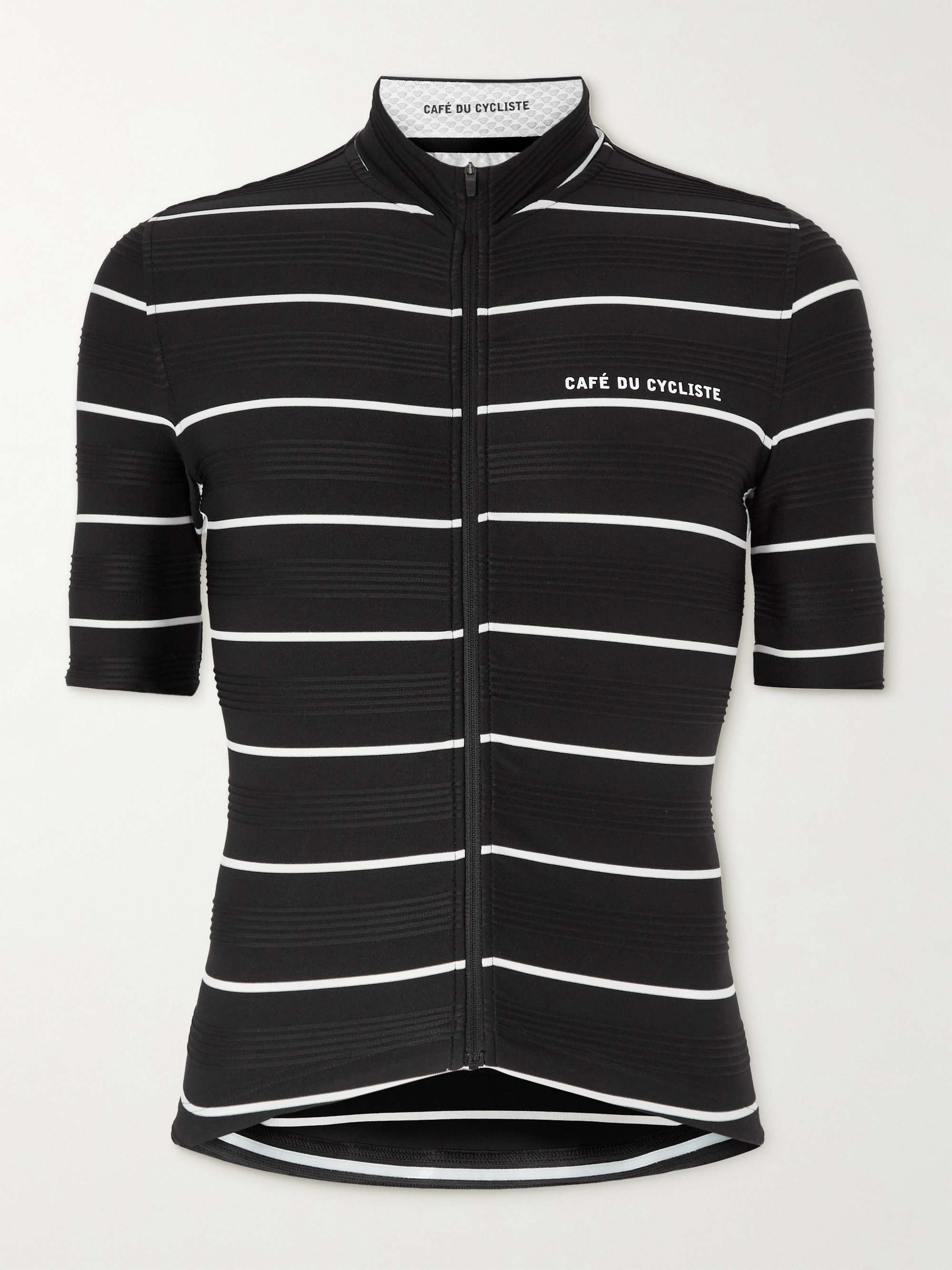 카페 드 사이클리스트 사이클링 의류 CAFE DU CYCLISTE Francine Striped Mesh-Panelled Cycling Jersey,Black
