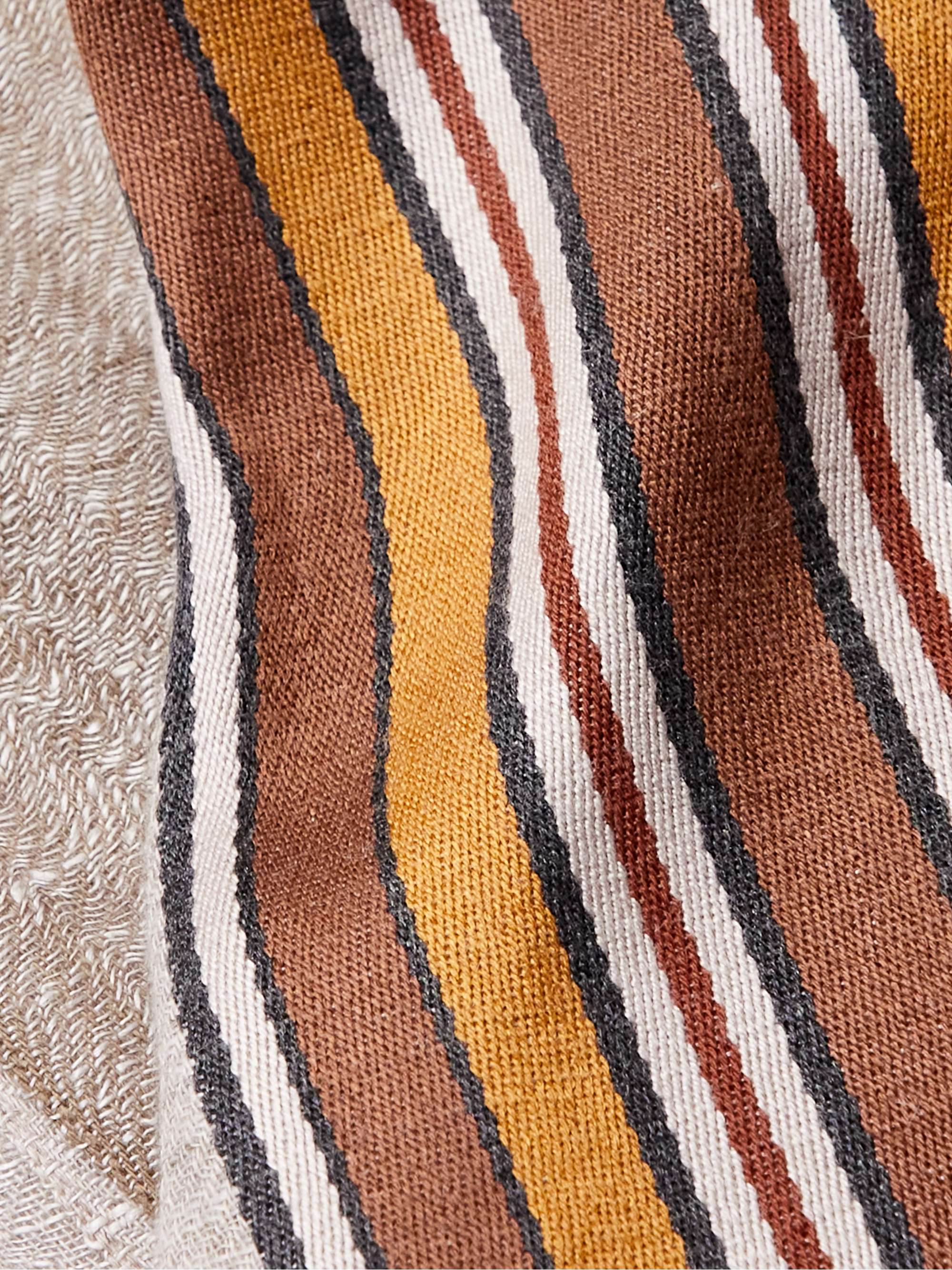 LORO PIANA Fringed Striped Linen and Silk-Blend Scarf