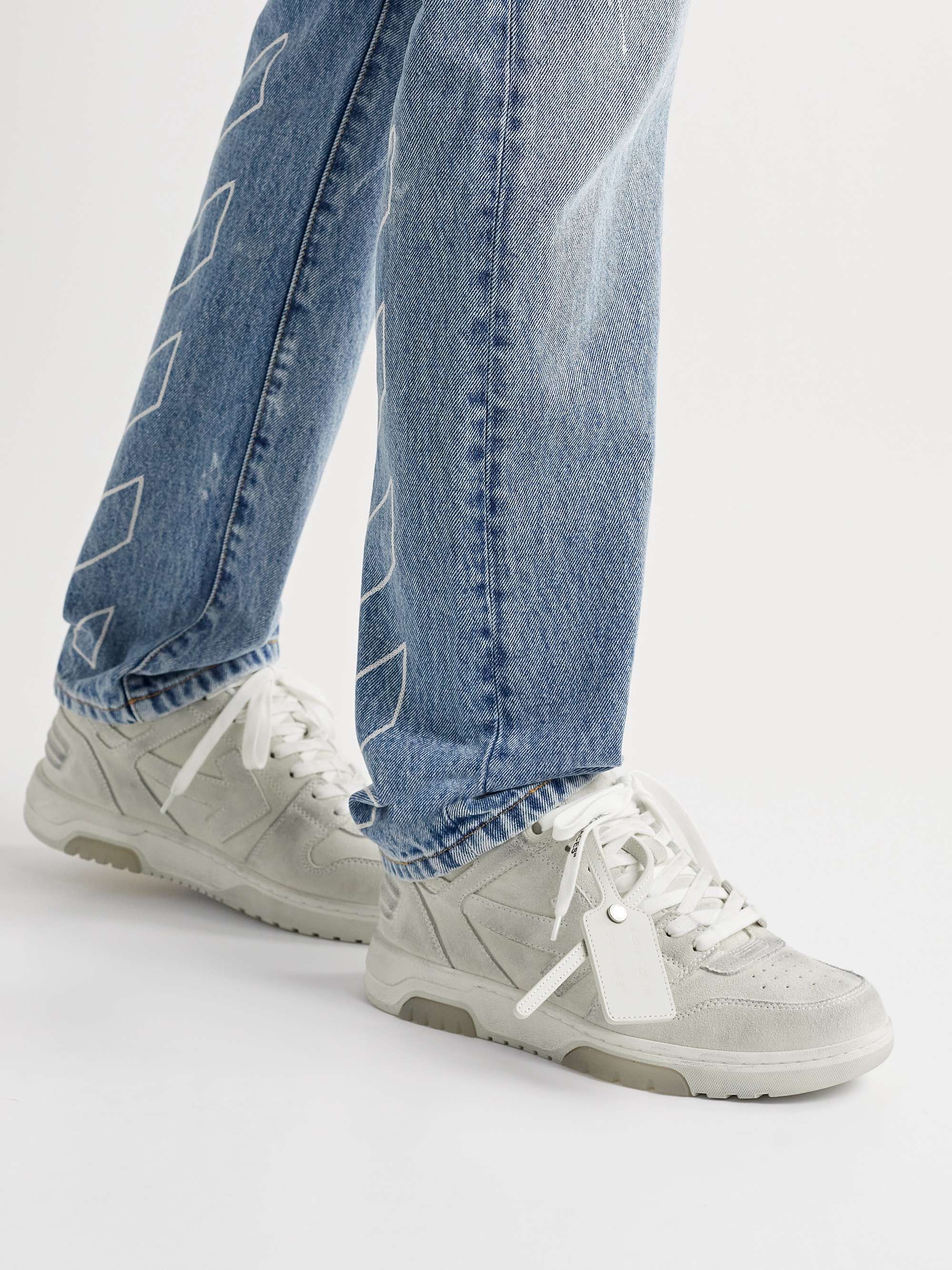 OFF-WHITE Out of Office Distressed Leather-Trimmed Suede Sneakers