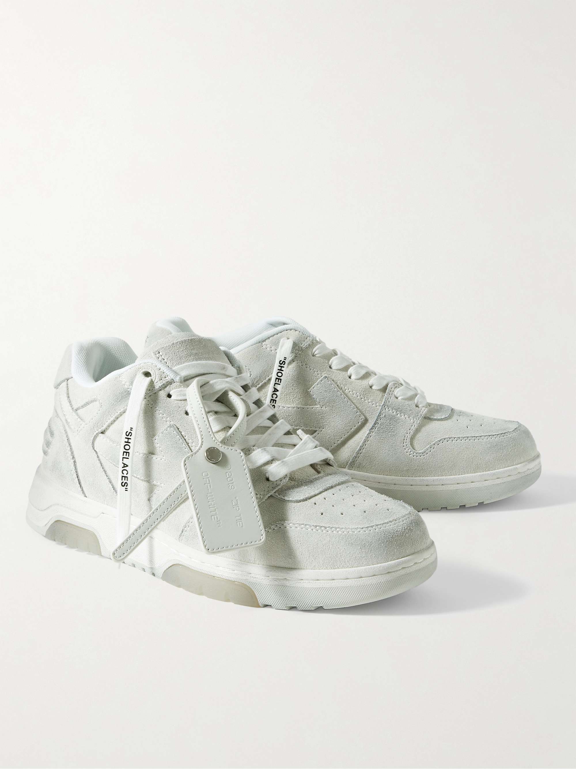 OFF-WHITE Out of Office Distressed Leather-Trimmed Suede Sneakers