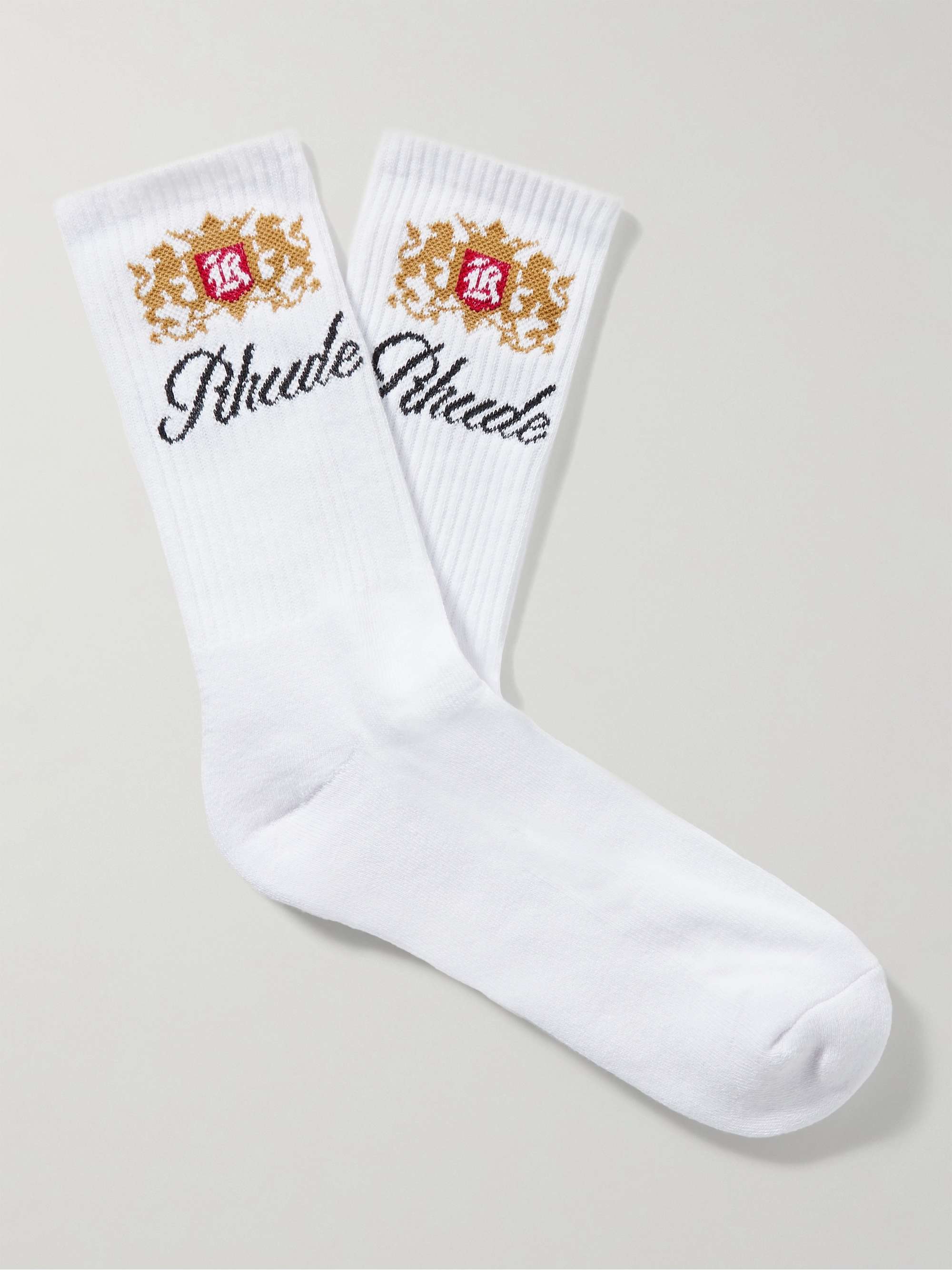 RHUDE Logo-Jacquard Ribbed Stretch Cotton-Blend Socks