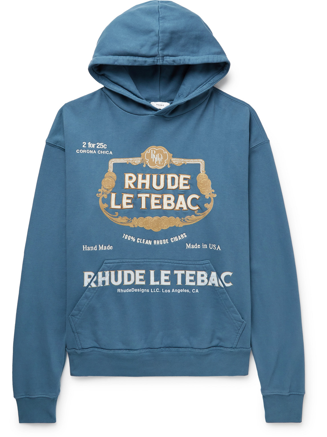 Rhude Le Tabac Logo-Embroidered Printed Cotton-Jersey Hoodie