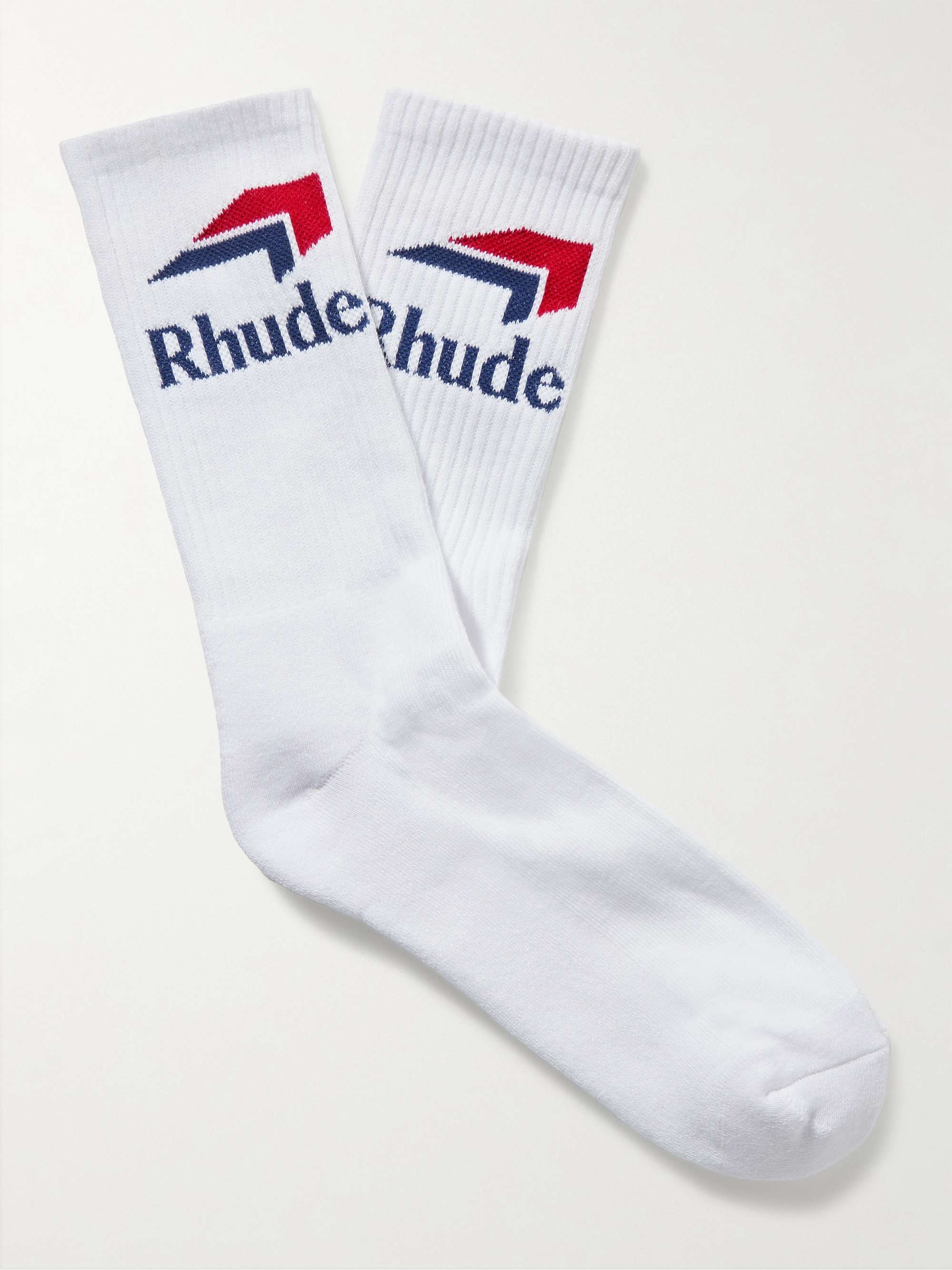RHUDE Logo-Jacquard Ribbed Stretch Cotton-Blend Socks