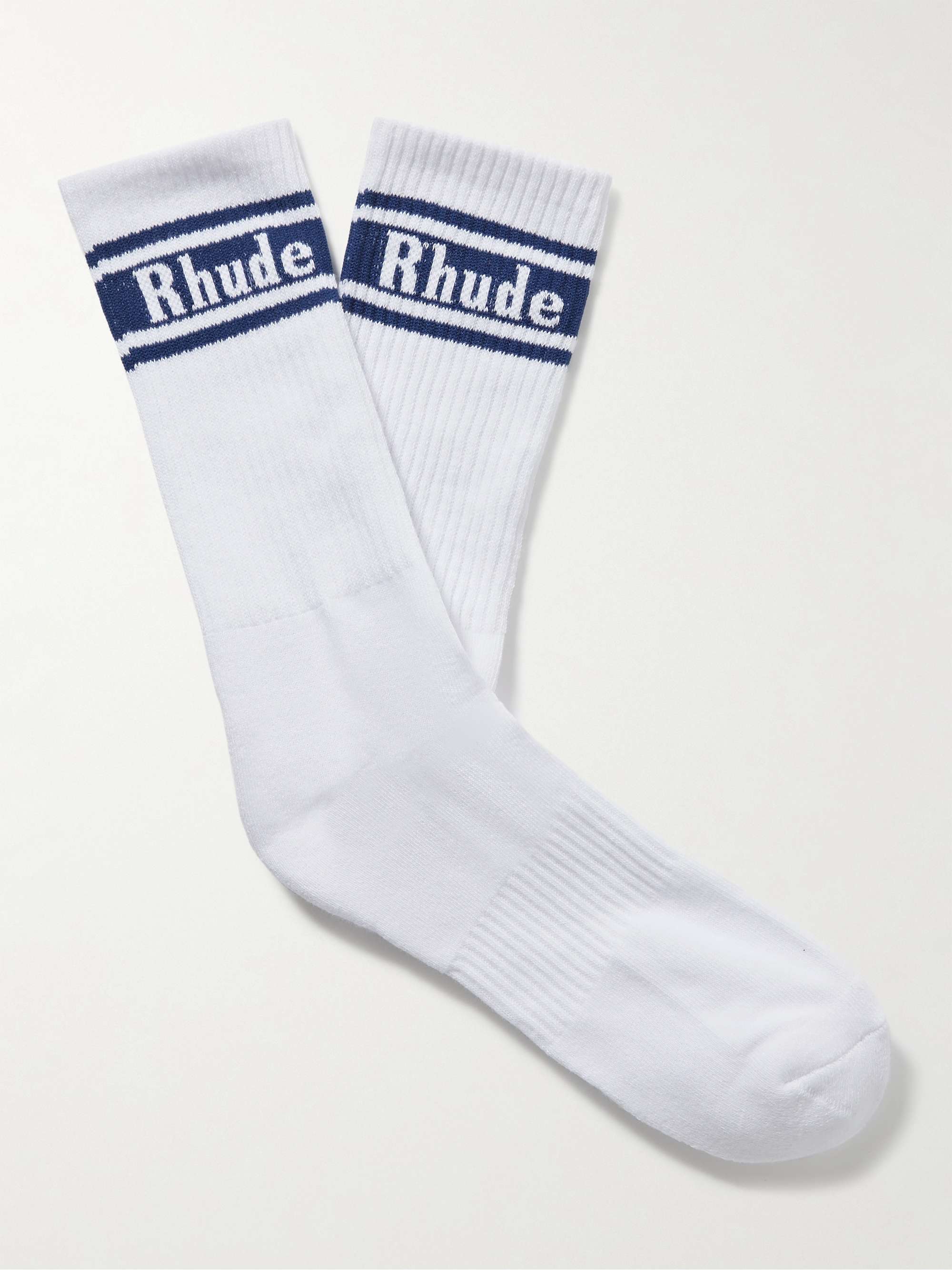 RHUDE Striped Logo-Jacquard Ribbed Stretch Cotton-Blend Socks