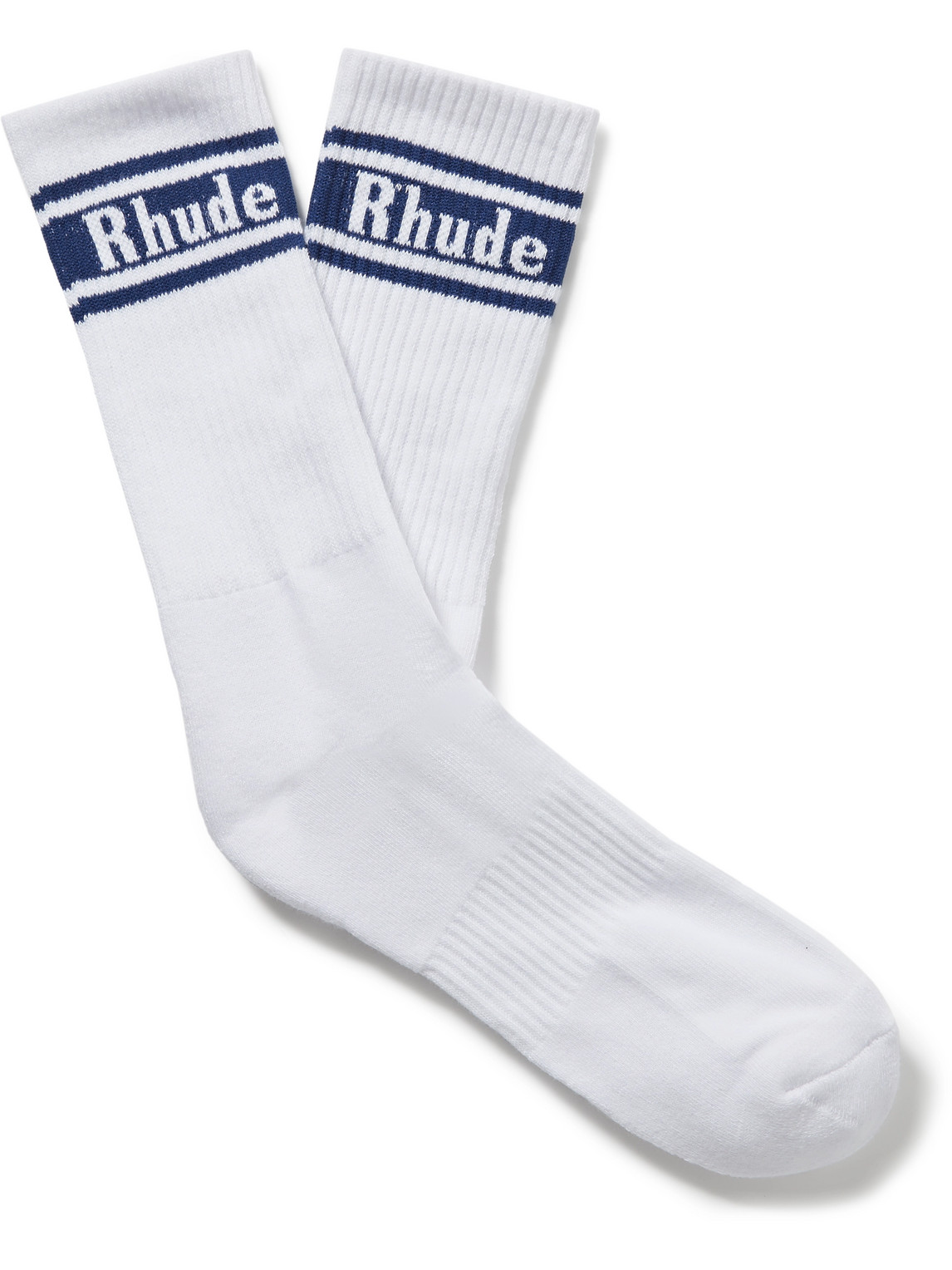 Striped Logo-Jacquard Ribbed Stretch Cotton-Blend Socks