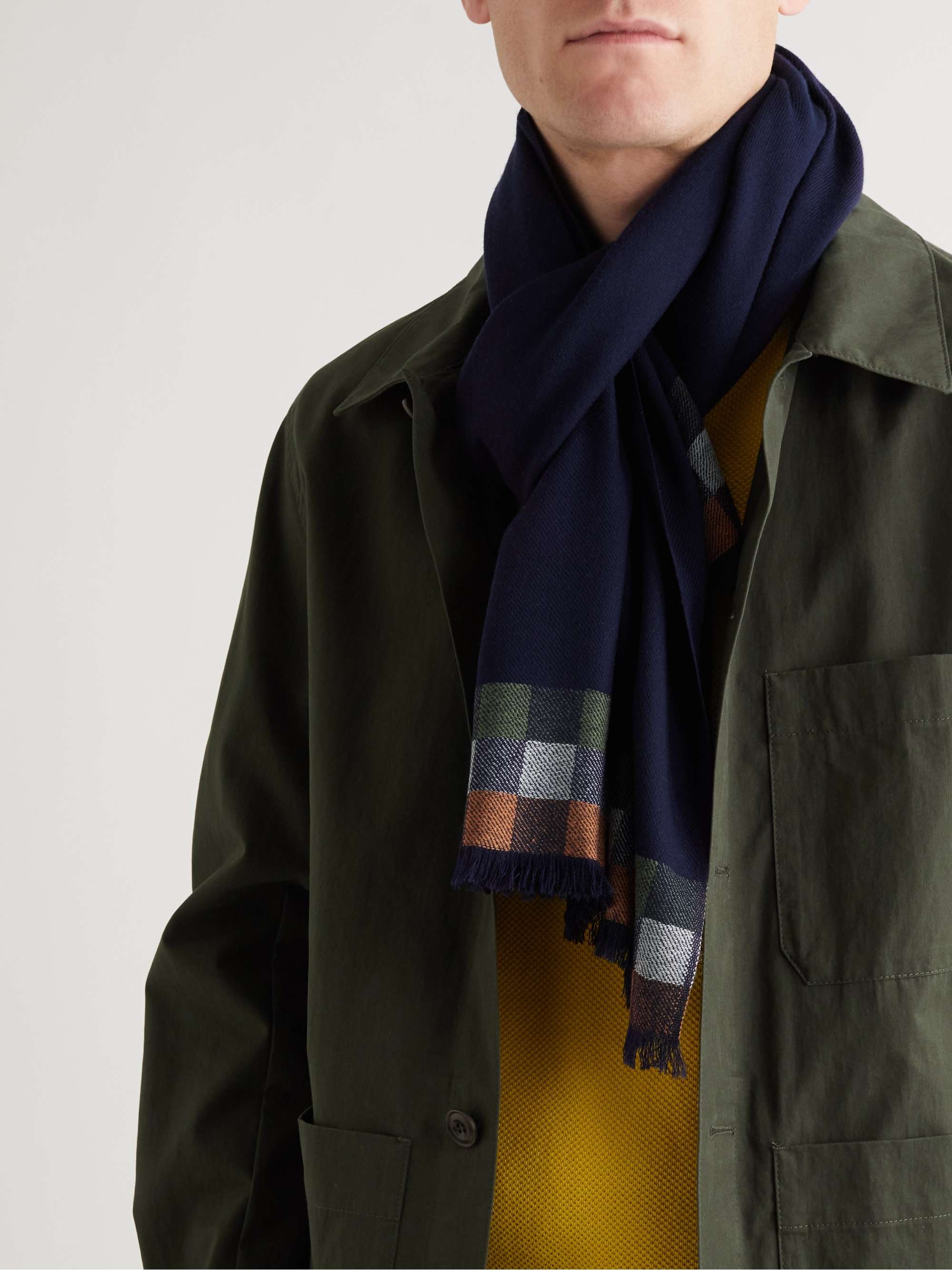 PAUL SMITH Fringed Checked Wool and Cashmere-Blend Scarf