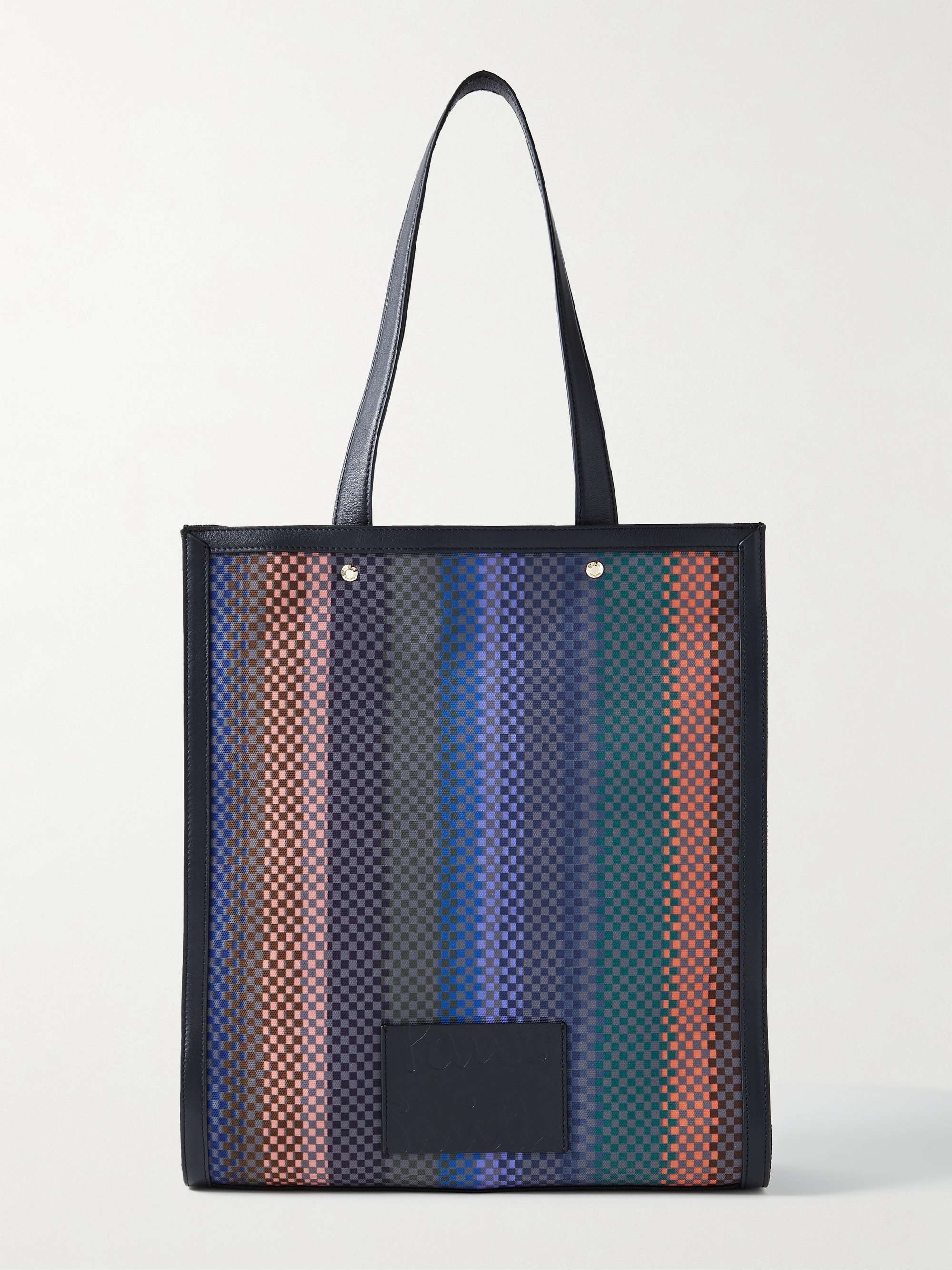PAUL SMITH Leather-Trimmed Checked Recycled Canvas Tote Bag