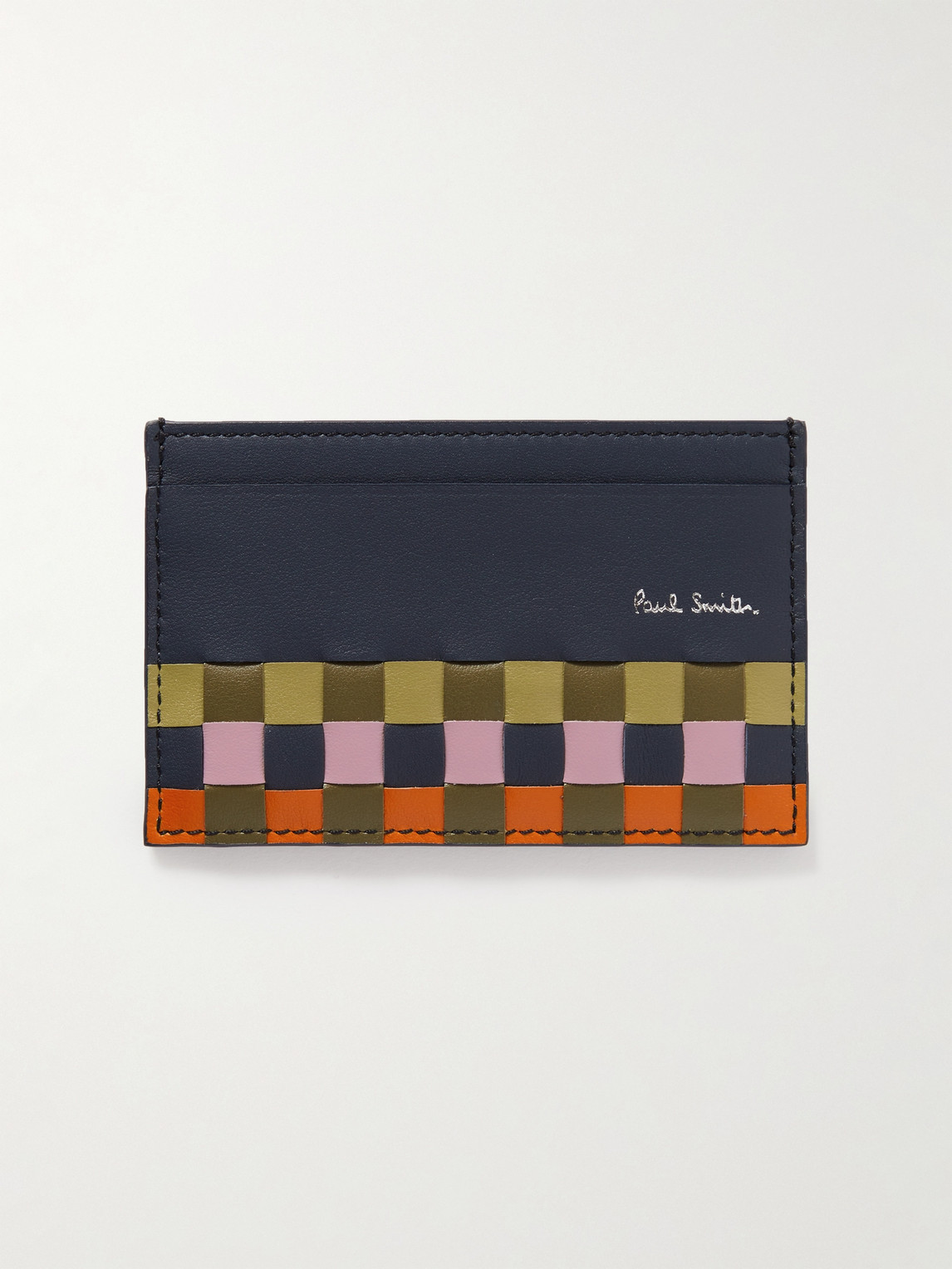 PAUL SMITH SCREEN CHECK WOVEN LEATHER CARDHOLDER