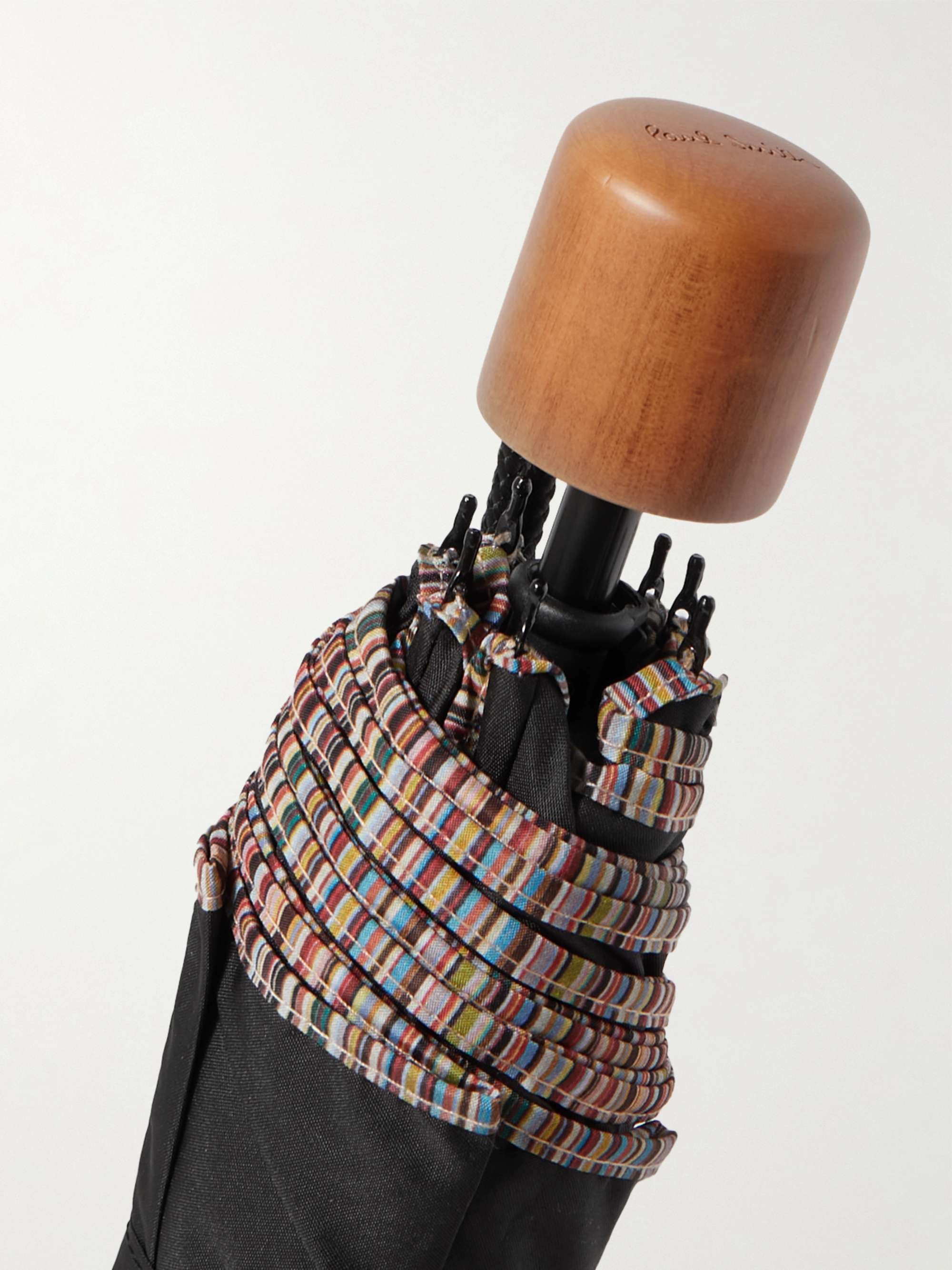 PAUL SMITH Contrast-Tipped Wood-Handle Fold-Up Umbrella