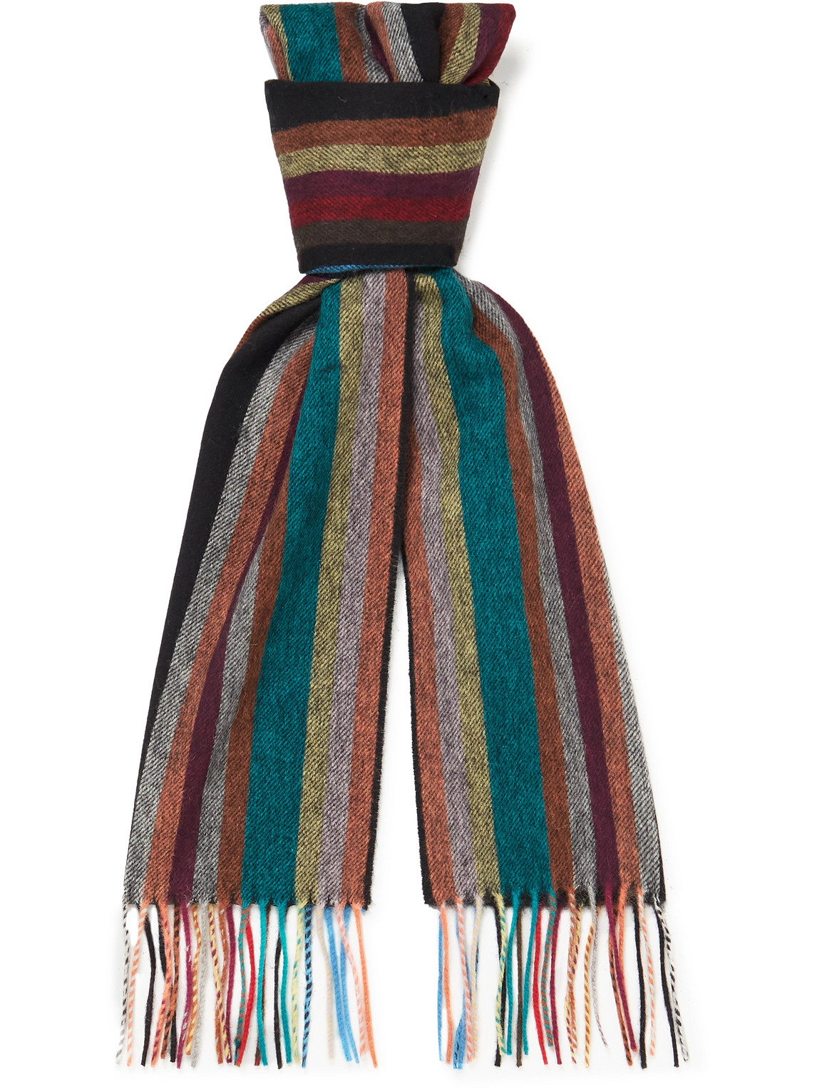 PAUL SMITH FRINGED STRIPED WOOL AND CASHMERE-BLEND SCARF