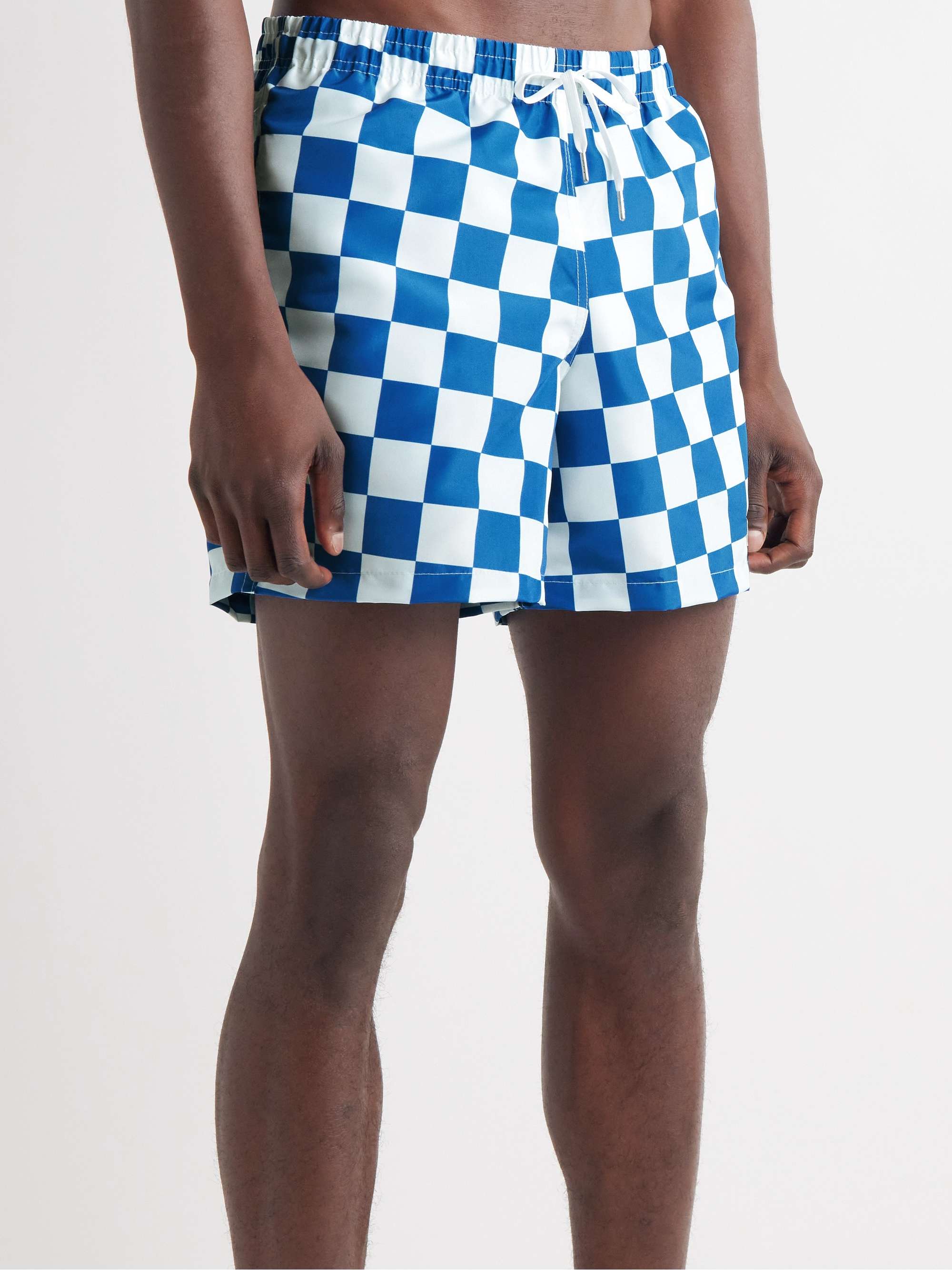 BATHER Straight-Leg Mid-Length Checked Recycled Swim Shorts