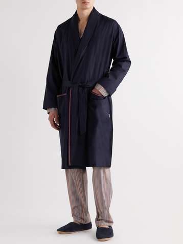 Mens Clothing Nightwear and sleepwear Robes and bathrobes Paul Smith Embroidered Cotton-terry Robe in Black for Men 
