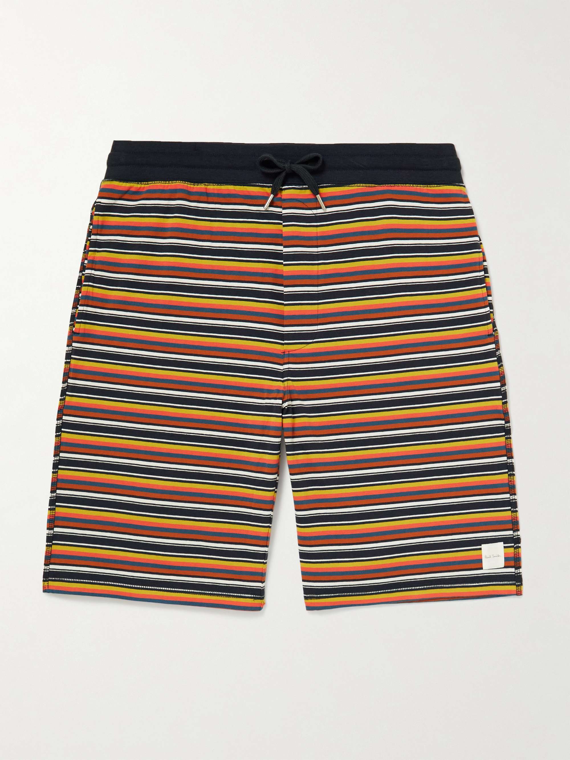 PAUL SMITH Logo-Embroidered Striped Stretch-Cotton Jersey Drawstring Shorts