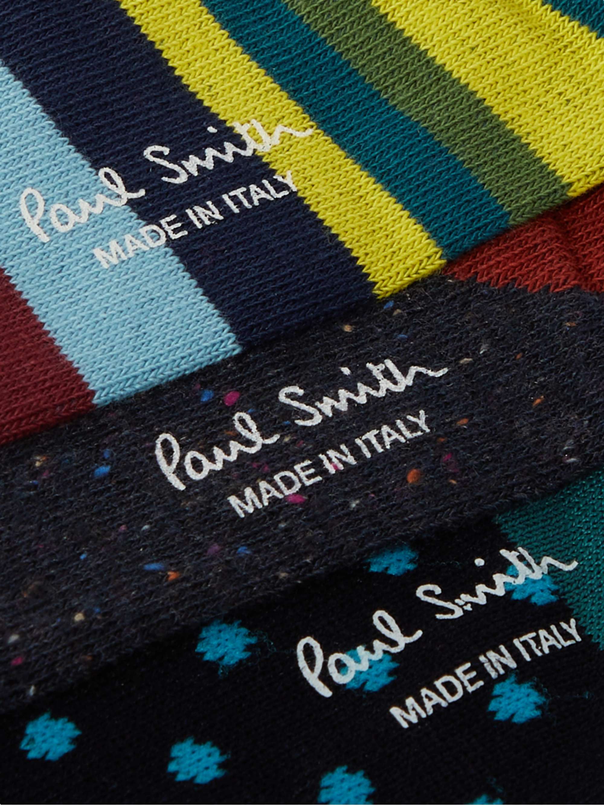 PAUL SMITH Three-Pack Striped Polka-Dot Cotton-Blend Socks