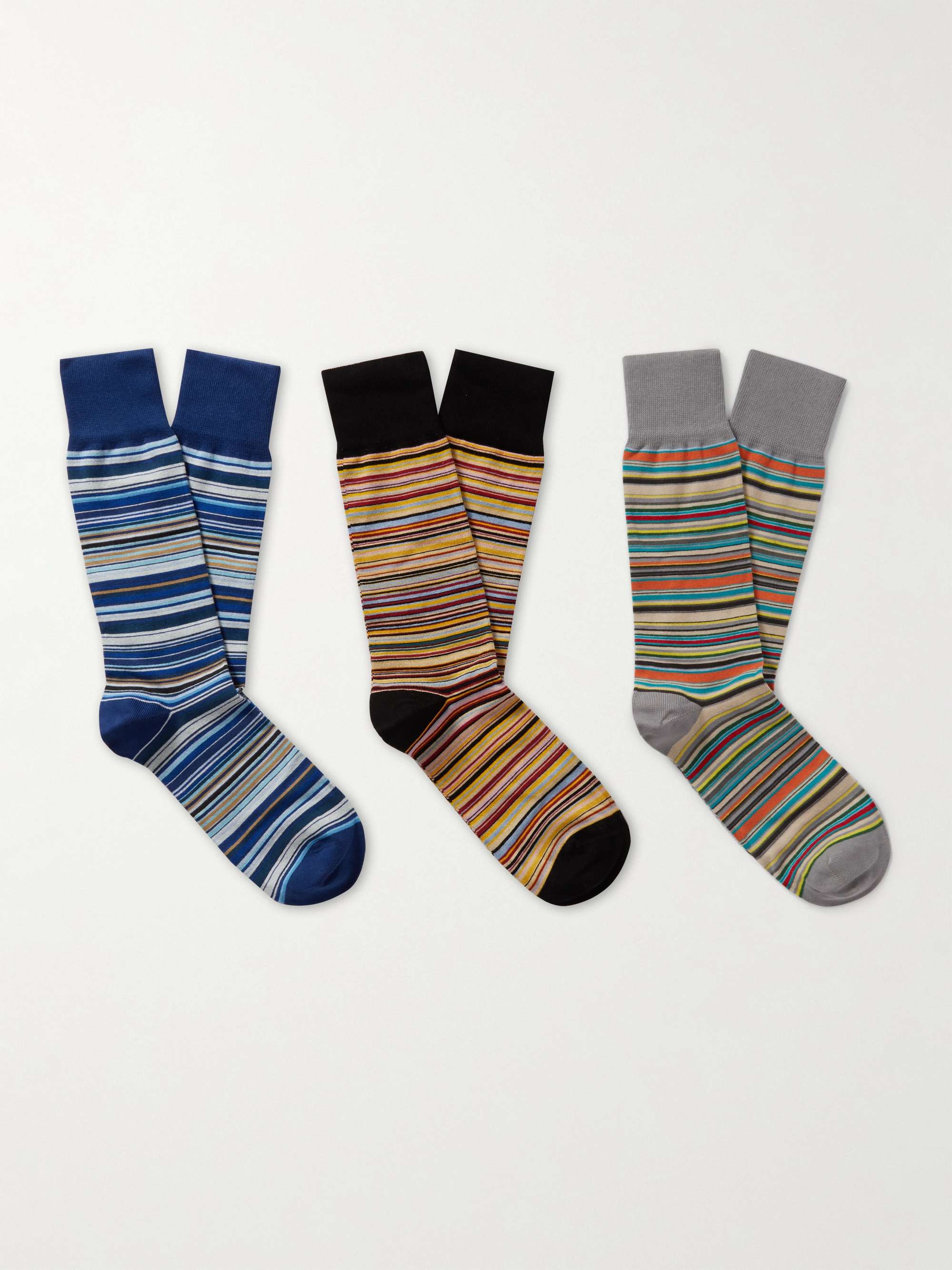 PAUL SMITH Three-Pack Striped Cotton-Blend Socks