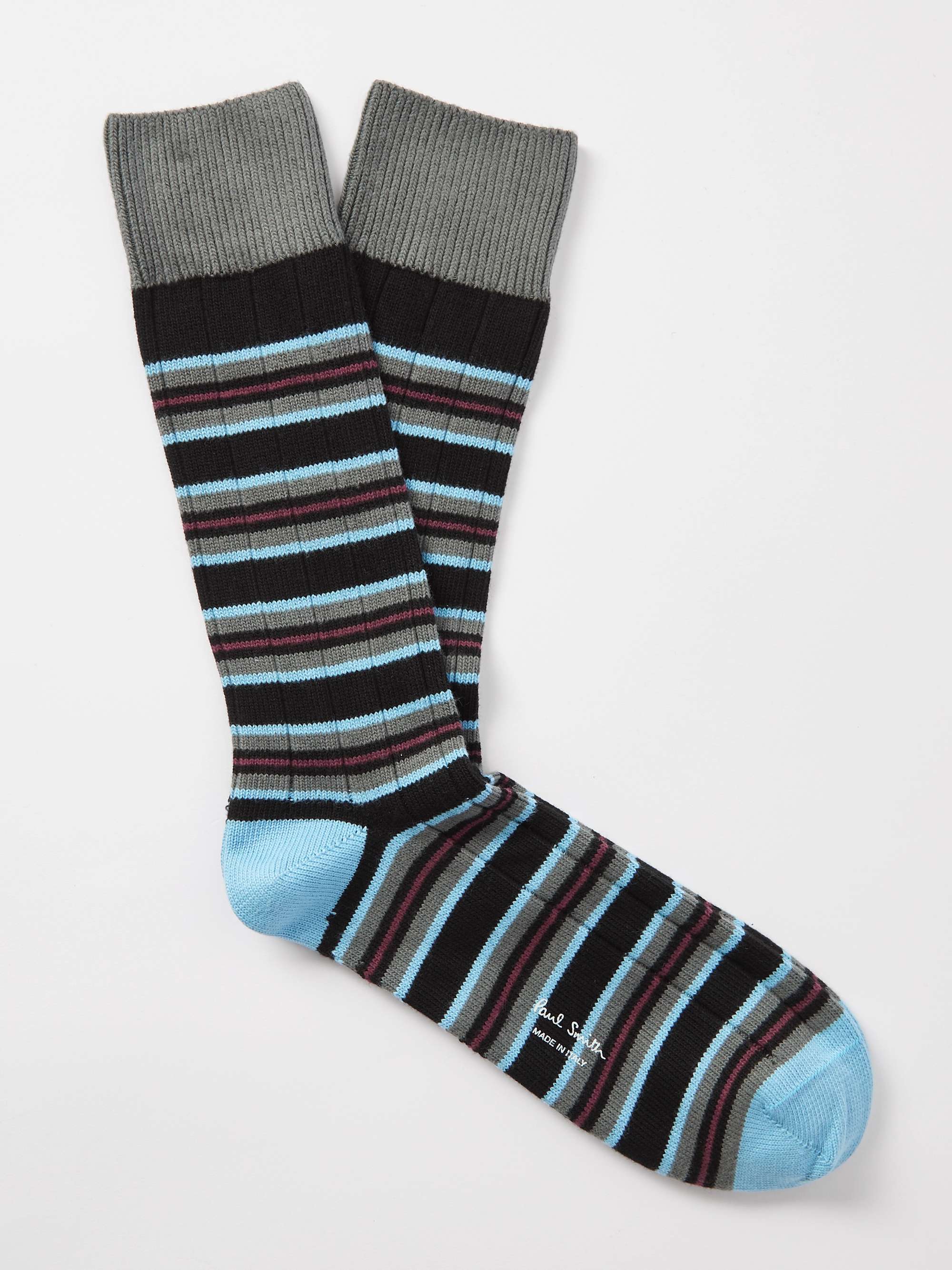 PAUL SMITH Winfred Striped Ribbed Cotton-Blend Socks