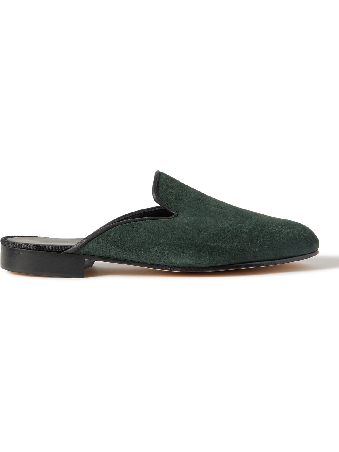 George Cleverley Leather-trimmed Suede Backless Loafers In Green