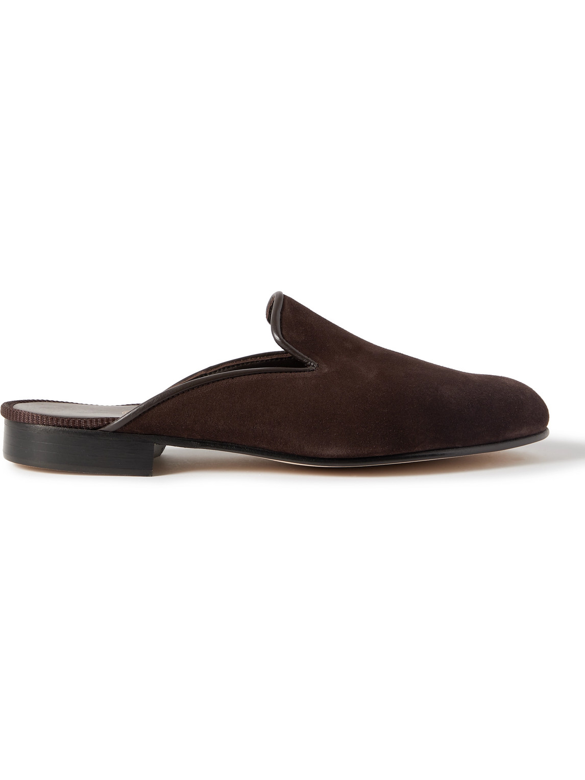 George Cleverley Leather-trimmed Suede Backless Loafers In Brown