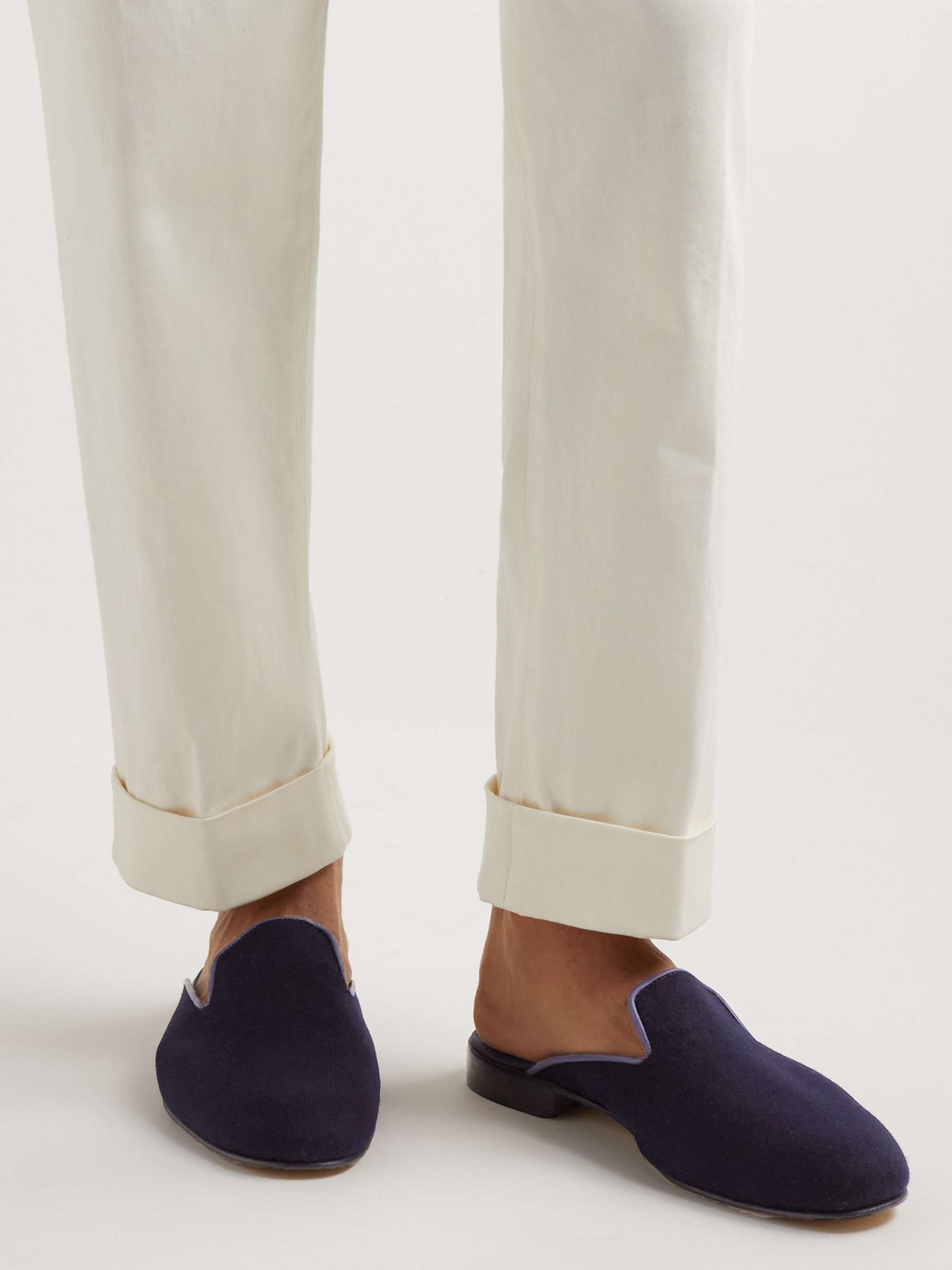 GEORGE CLEVERLEY Leather-Trimmed Cashmere Backless Loafers