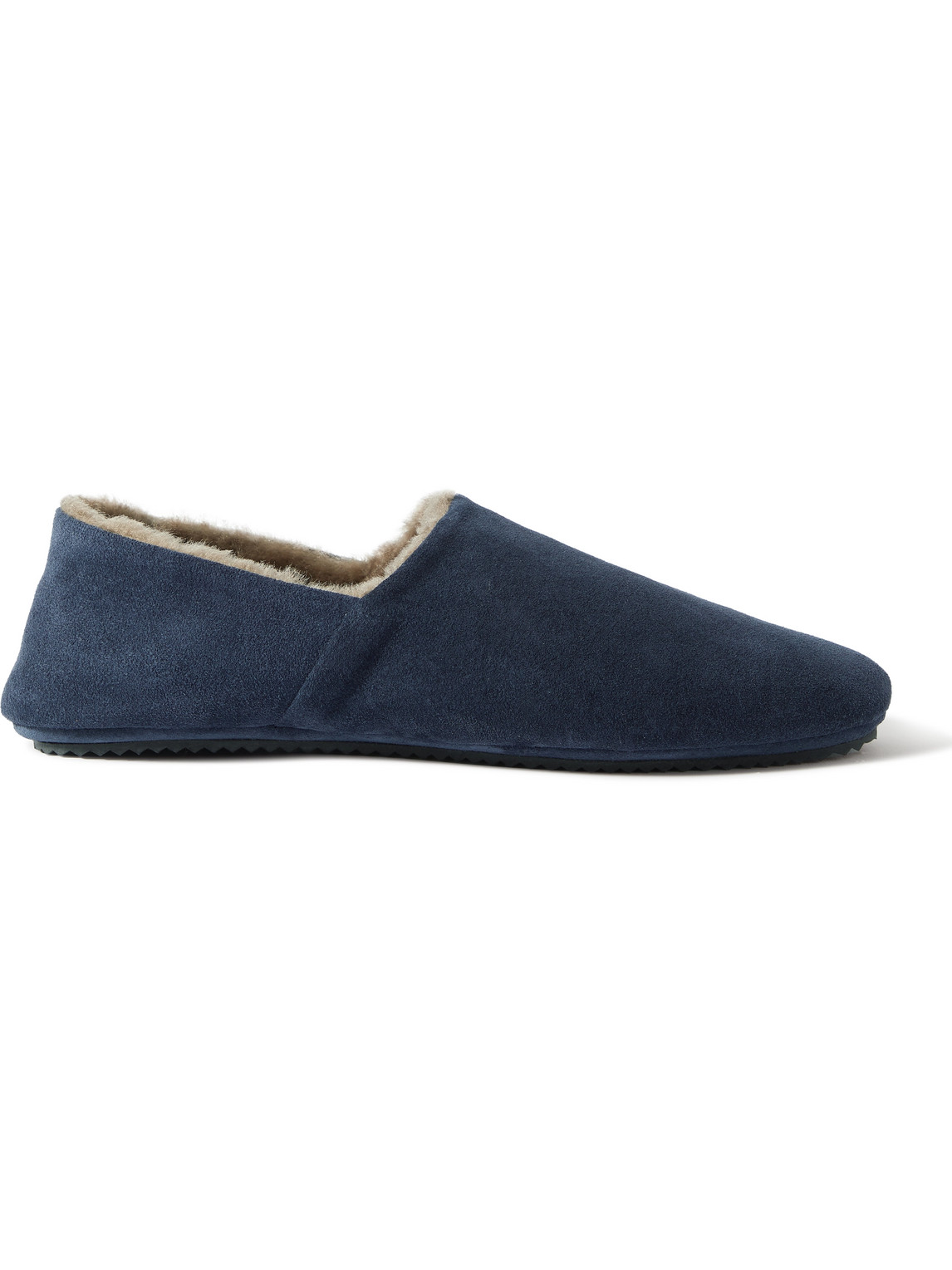 Mr P Collapsible-heel Shearling-lined Suede Slippers In Blue