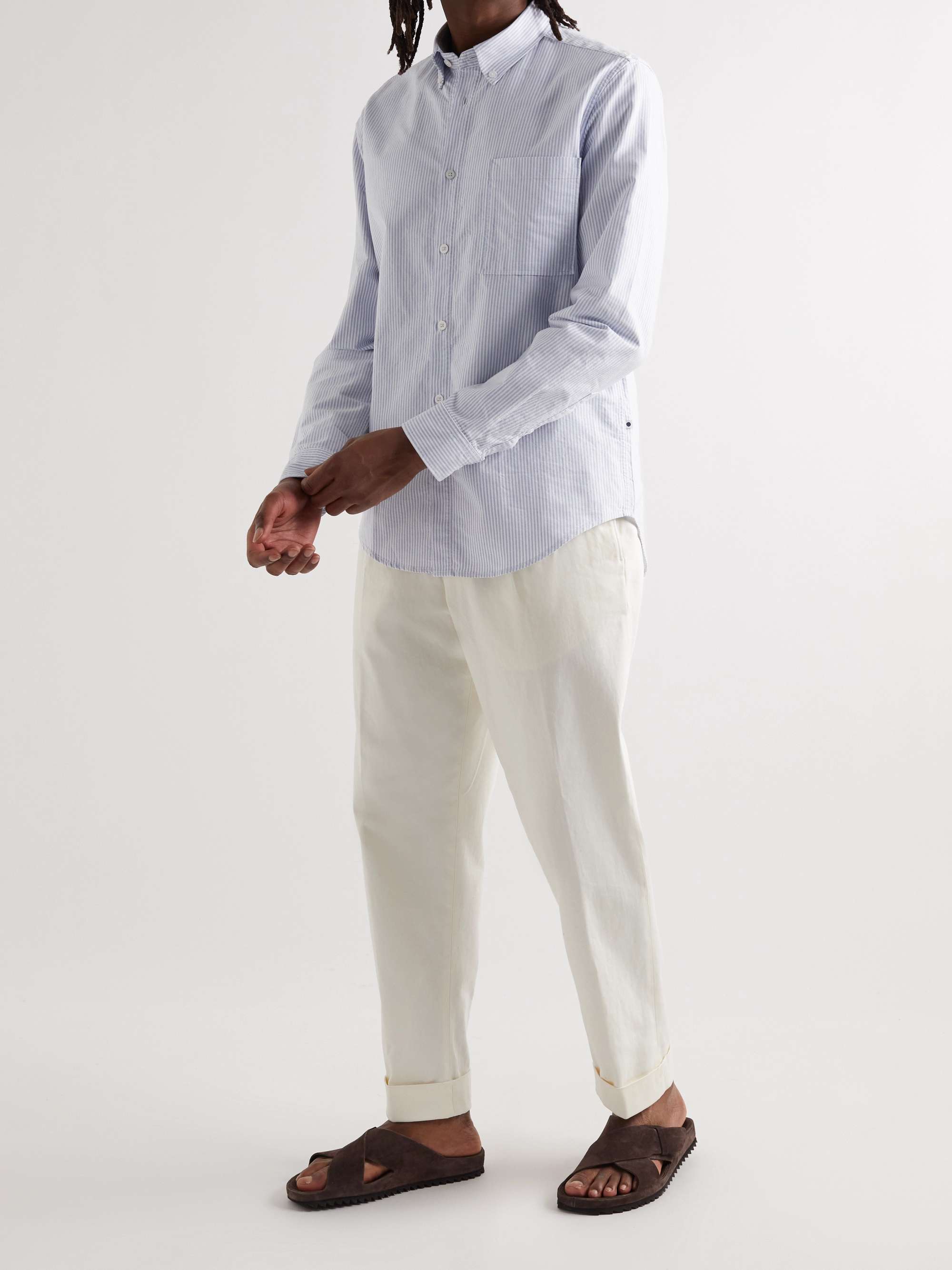 Arne Button-Down Collar Striped Cotton Oxford Shirt