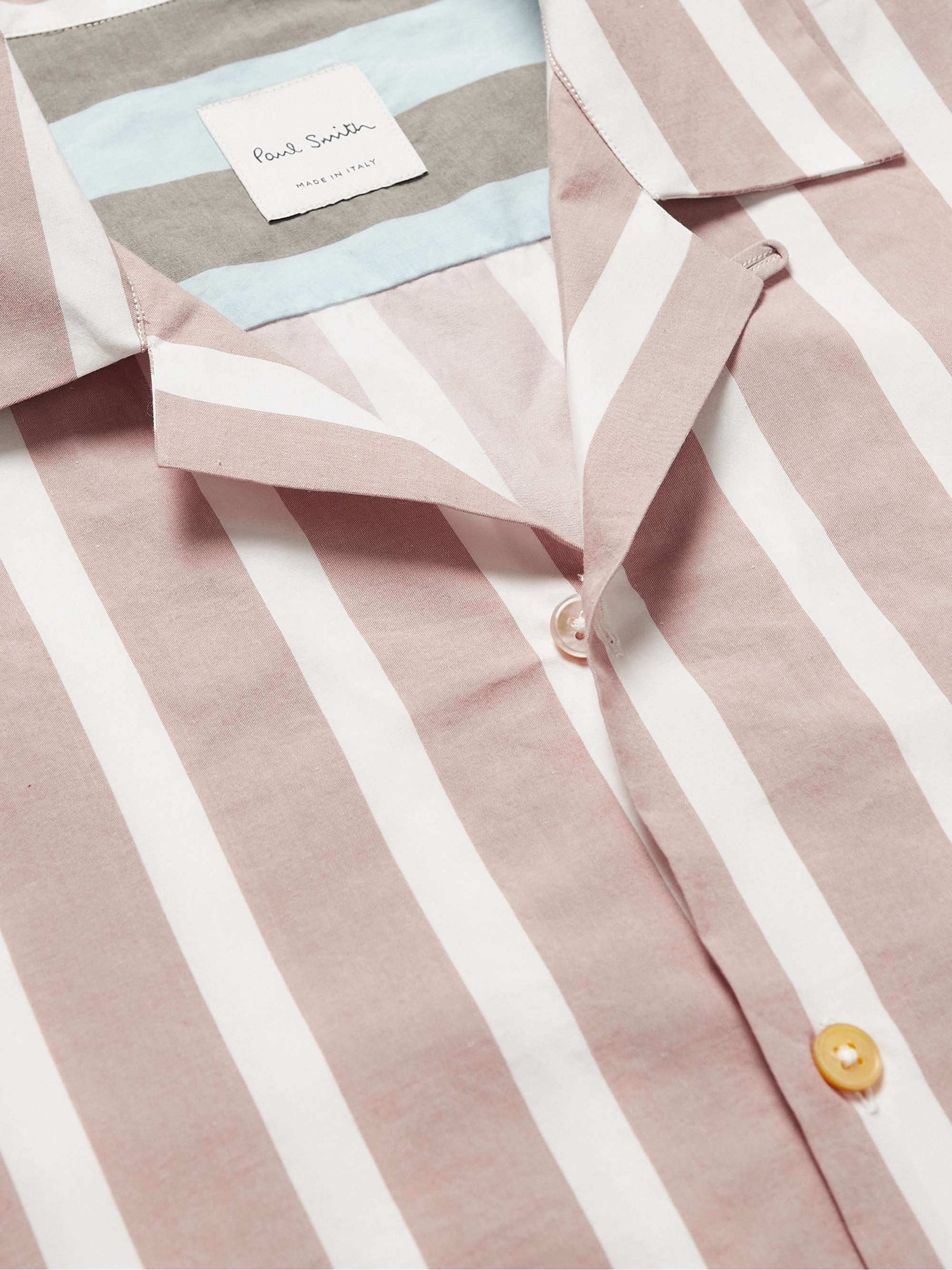 PAUL SMITH Convertible-Collar Striped Cotton and Lyocell-Blend Shirt
