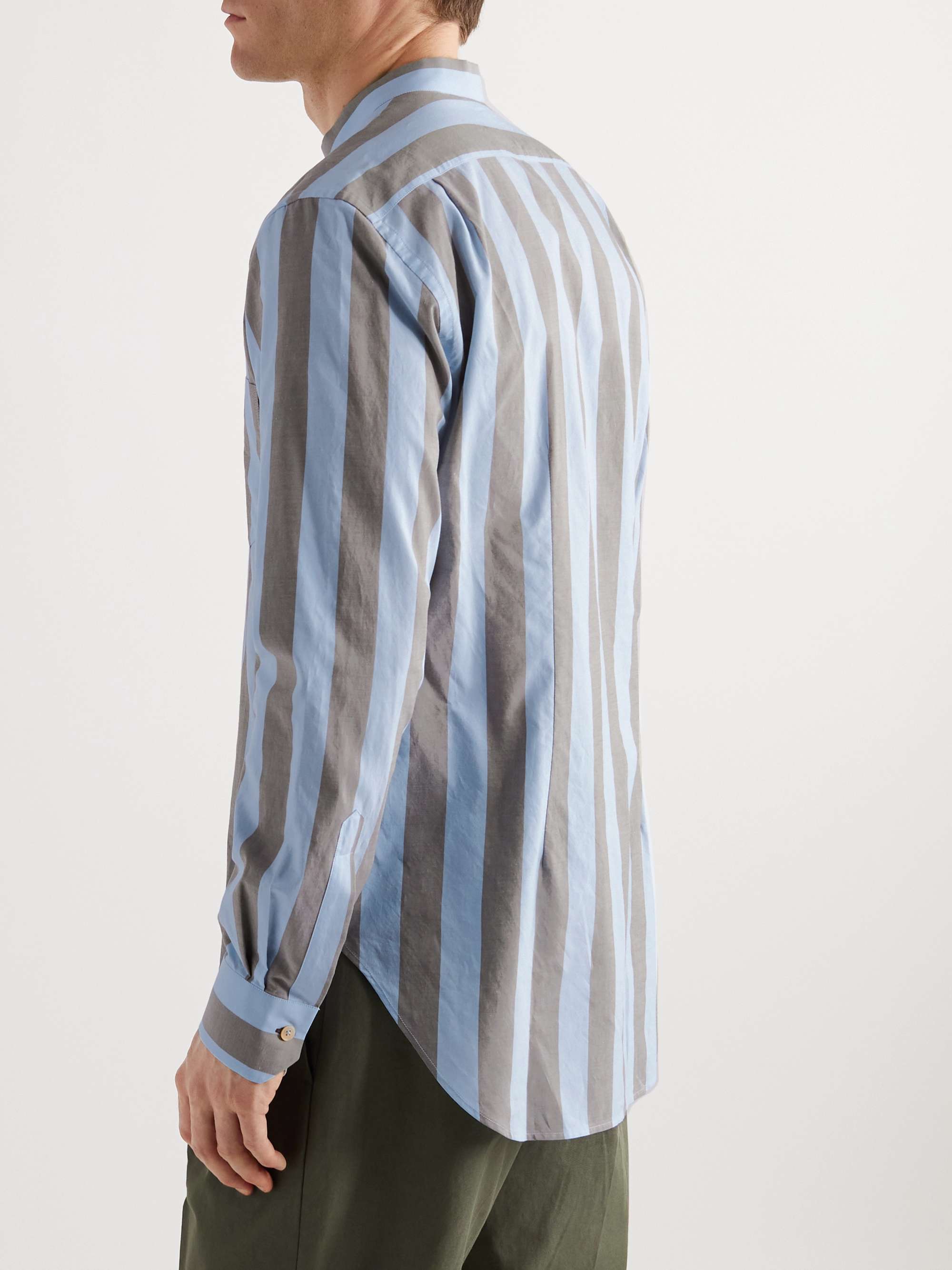 PAUL SMITH Grandad-Collar Striped Linen Shirt