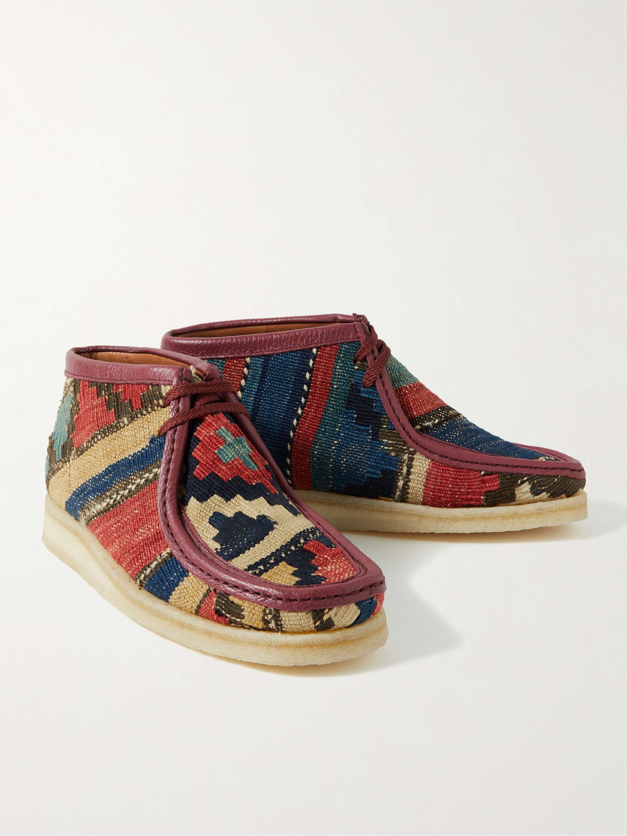 KING KENNEDY RUGS + Padmore & Barnes Leather-Trimmed Upcycled Wool-Jacquard Desert Boots