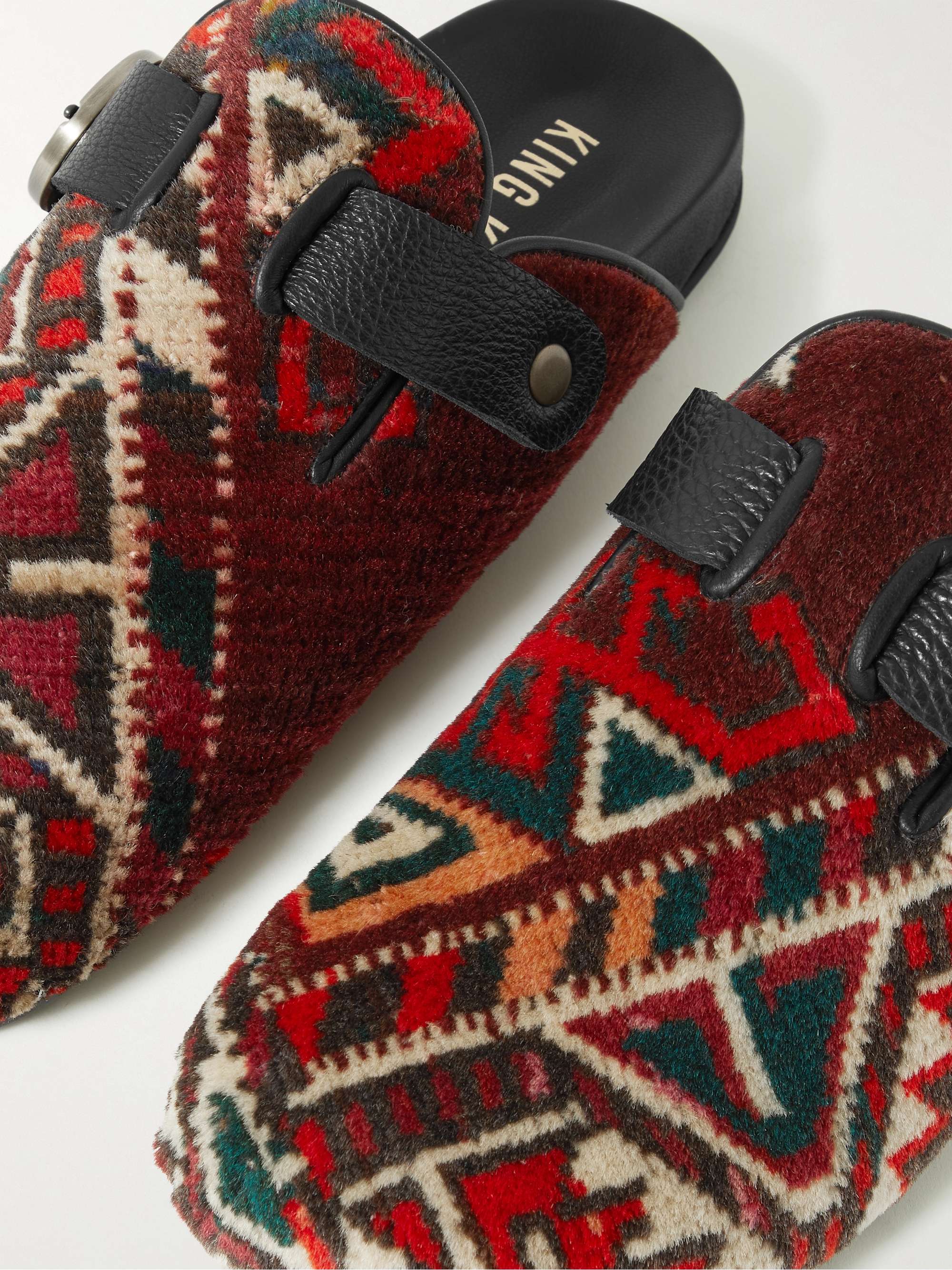 KING KENNEDY RUGS Upcycled Leather-Trimmed Wool Mules