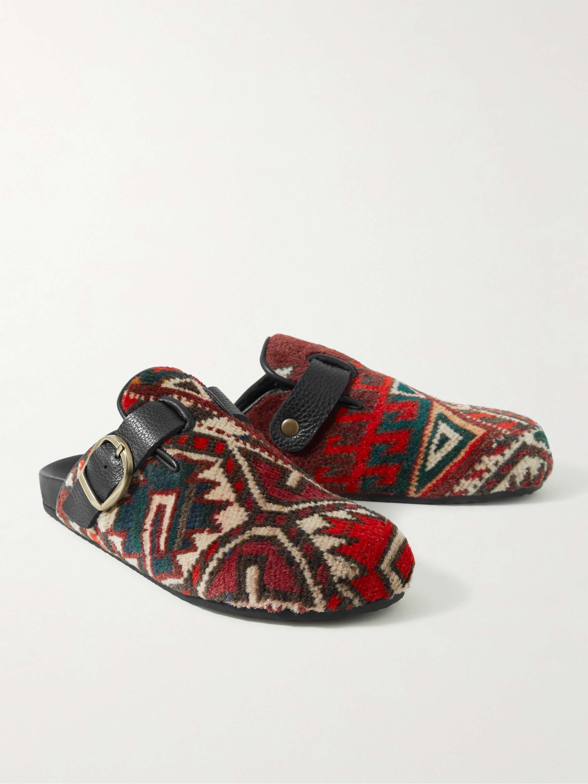 KING KENNEDY RUGS Upcycled Leather-Trimmed Wool Mules