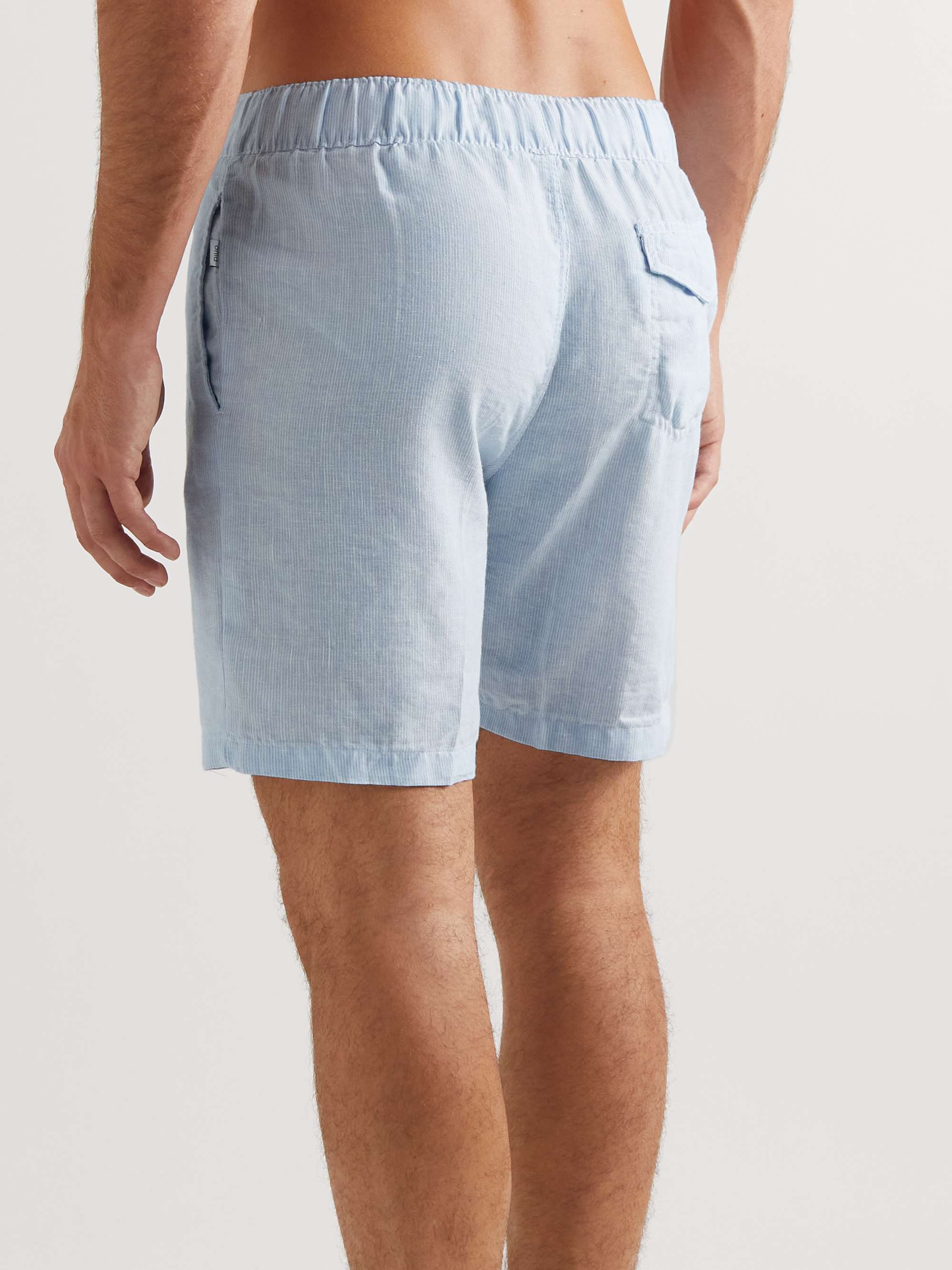 ONIA Straight-Leg Long-Length Striped Linen-Blend Swim Shorts