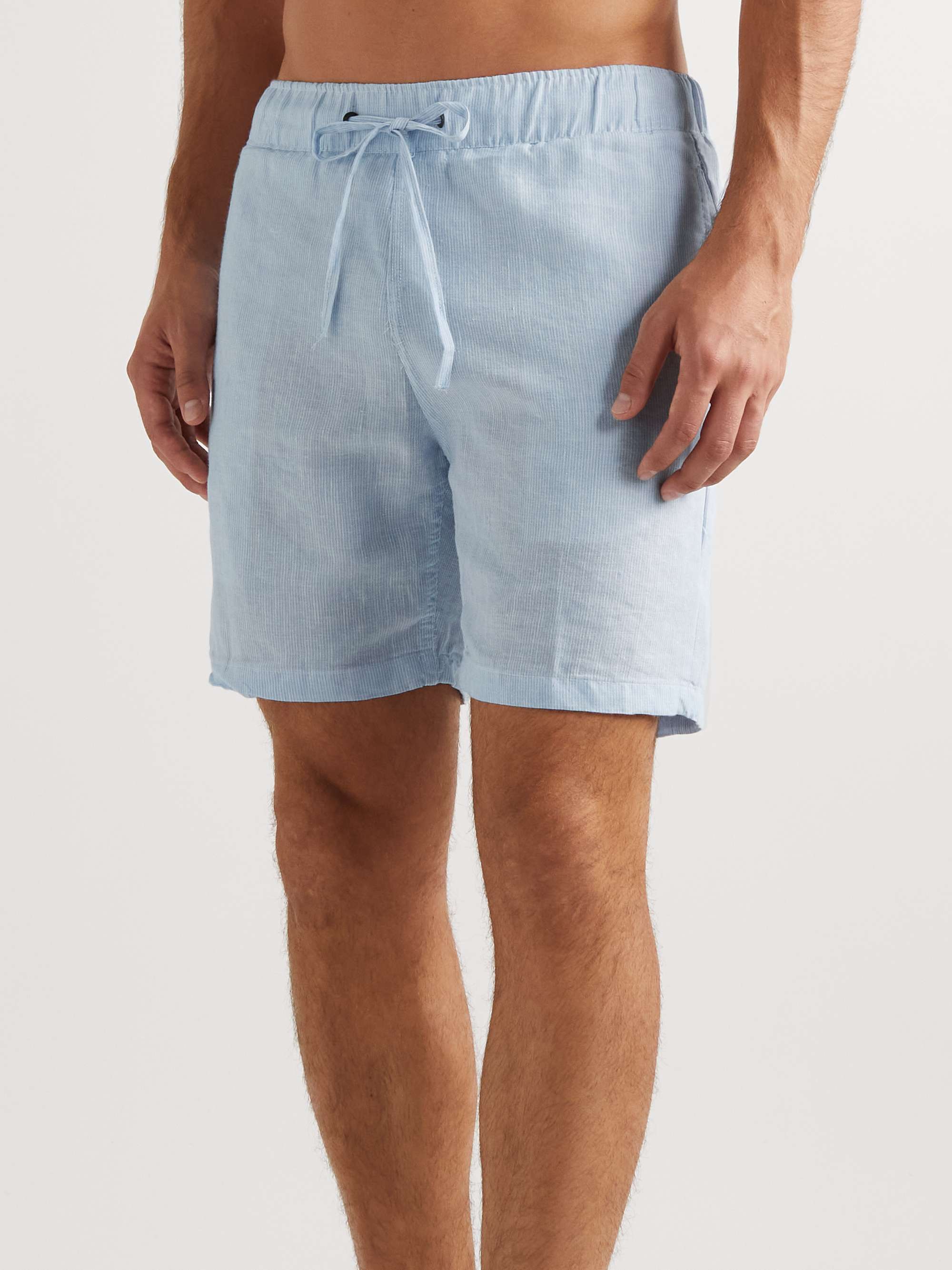 ONIA Straight-Leg Long-Length Striped Linen-Blend Swim Shorts