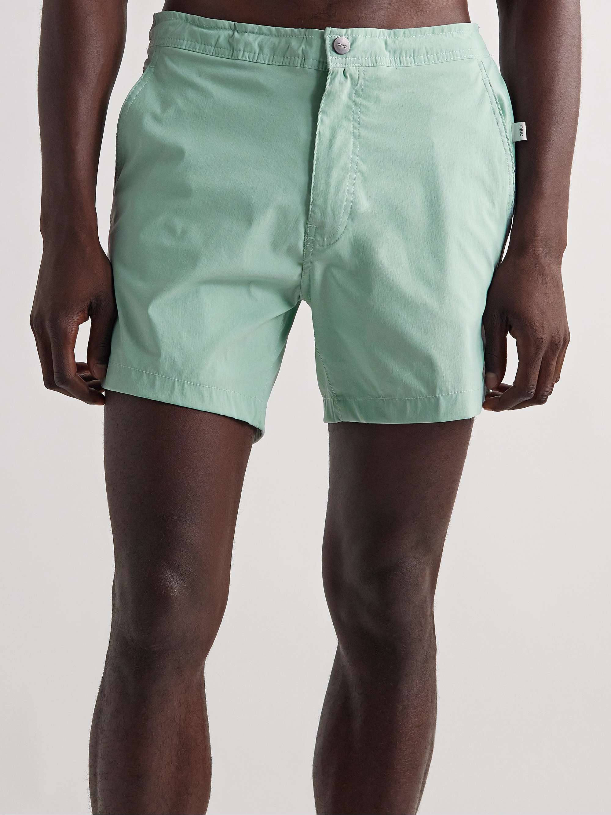 Onia Synthetic Calder Straight-leg Mid-length Swim Shorts in Green for Men Mens Clothing Beachwear Boardshorts and swim shorts 