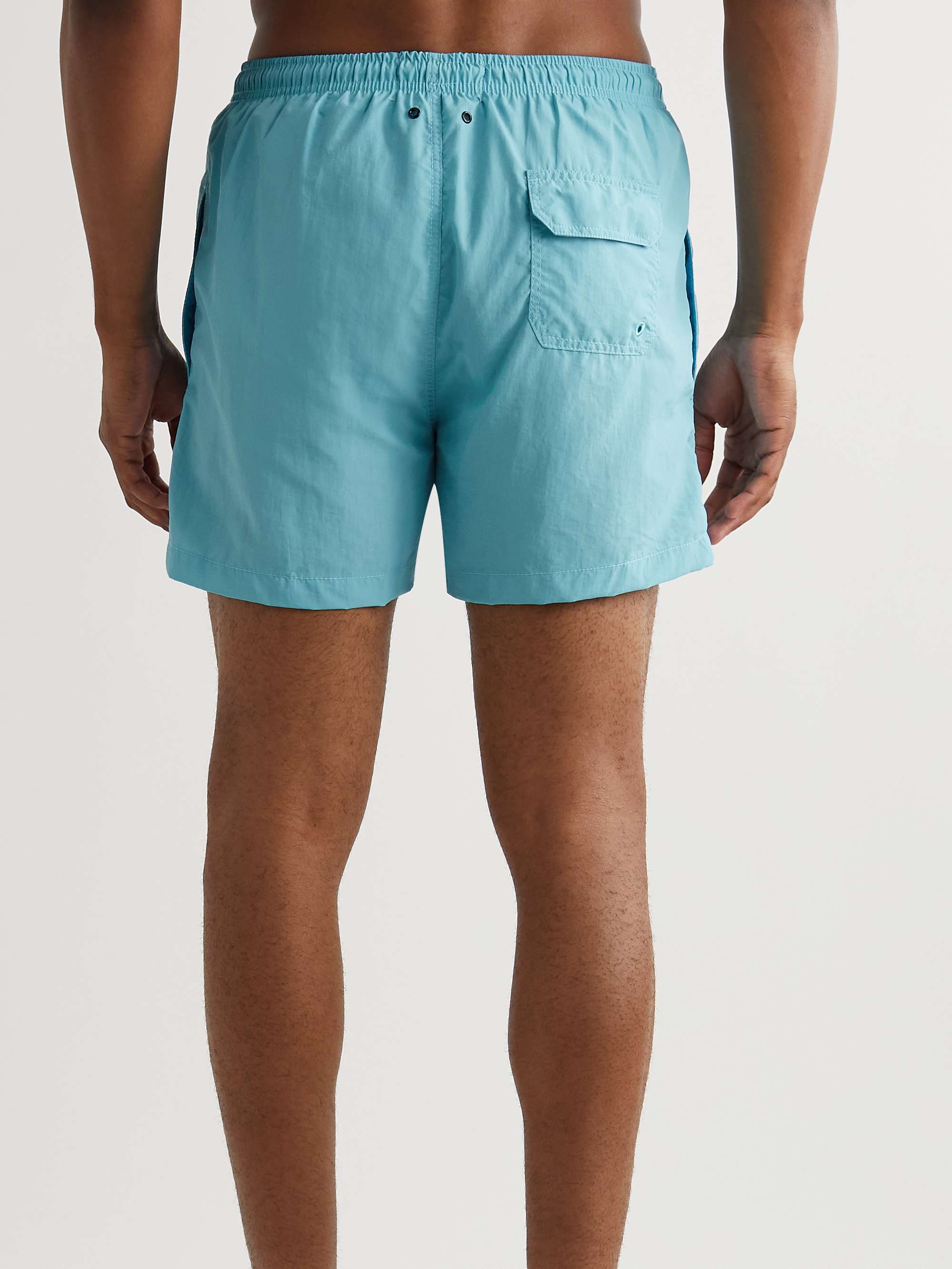 SOLID & STRIPED The Classic Straight-Leg Mid-Length Striped Shell Swim Shorts