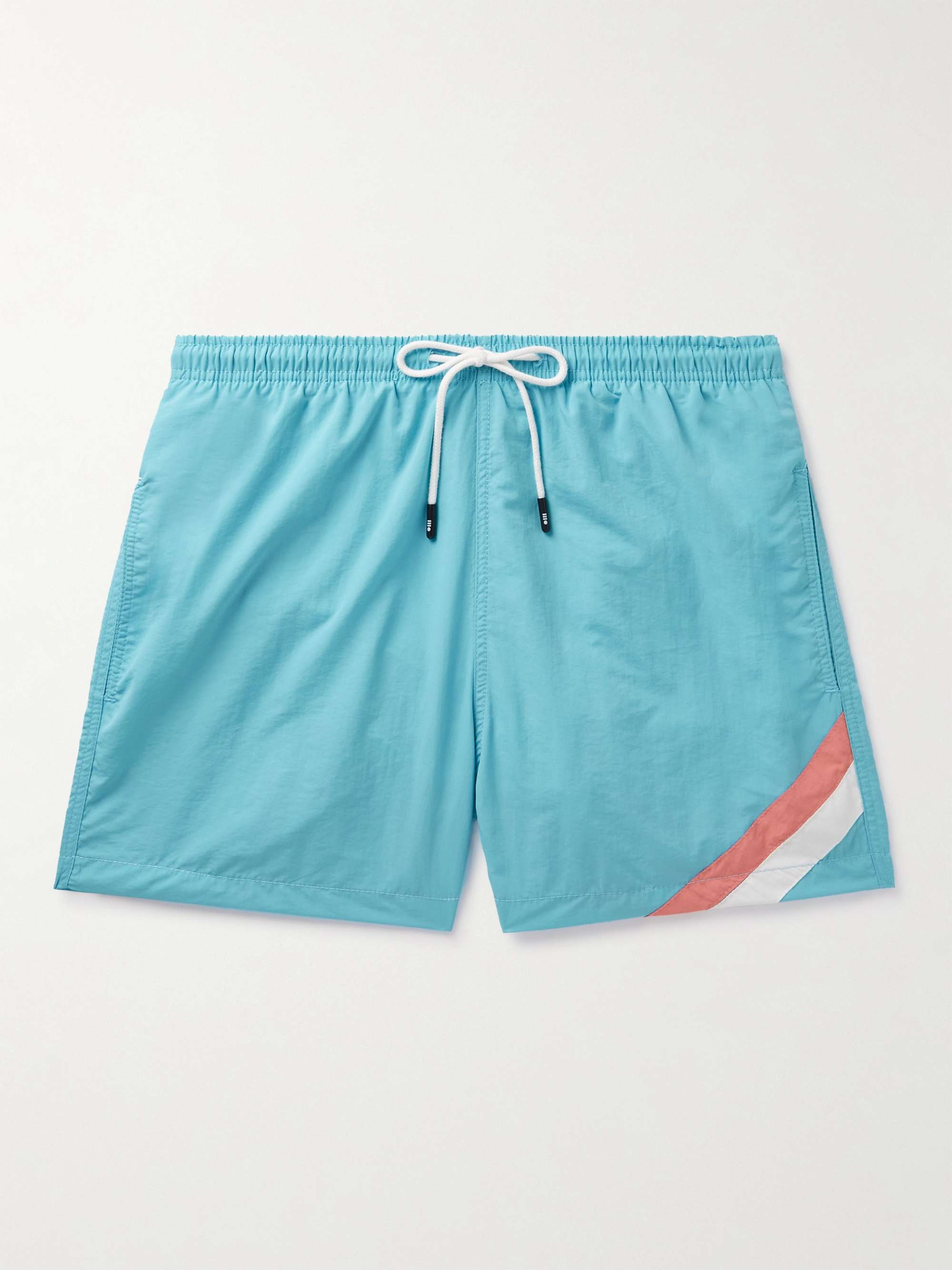 SOLID & STRIPED The Classic Straight-Leg Mid-Length Striped Shell Swim Shorts