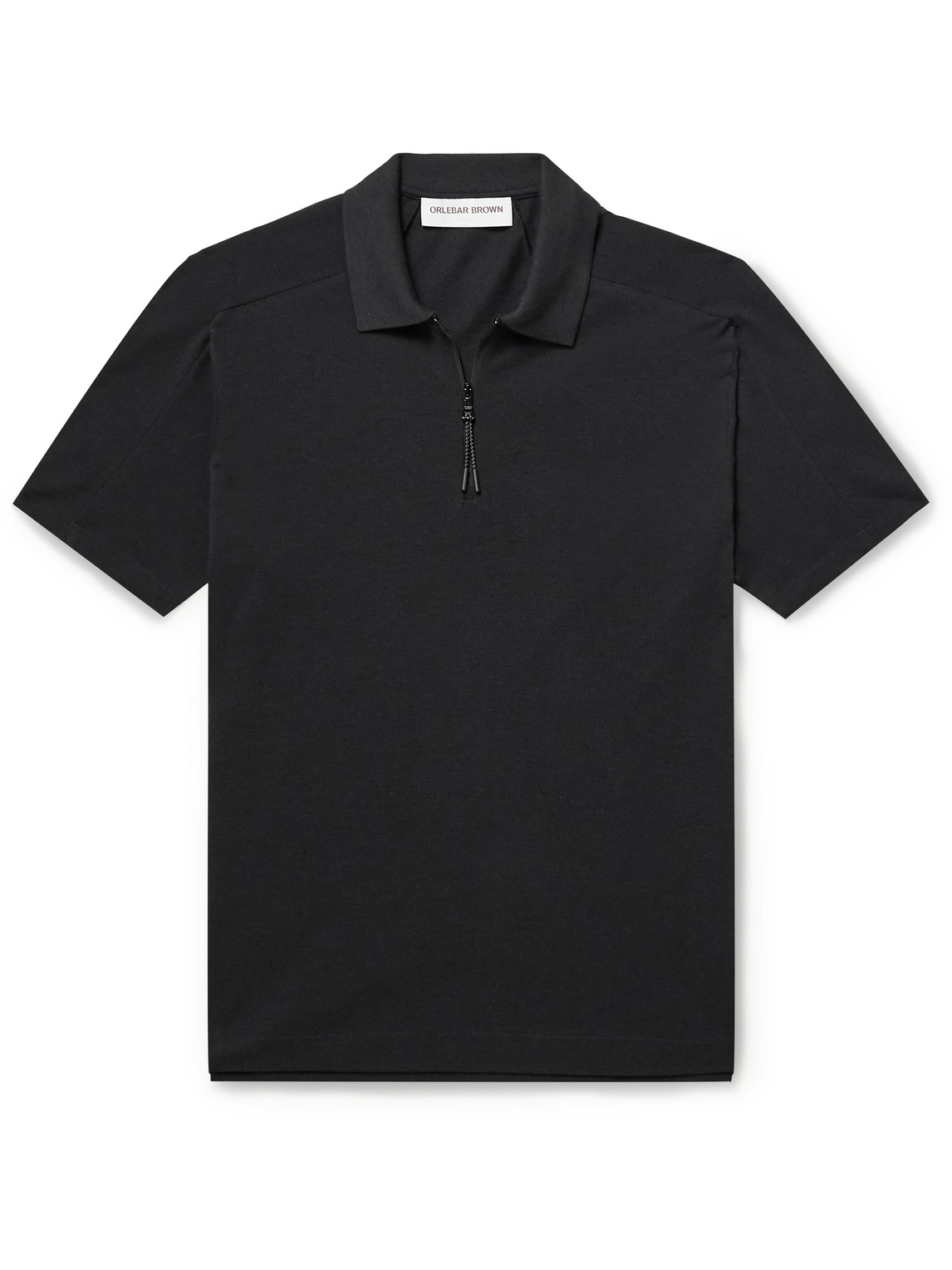 Orlebar Brown Jarrett Textured Wool And Cotton-blend Polo Shirt In Black