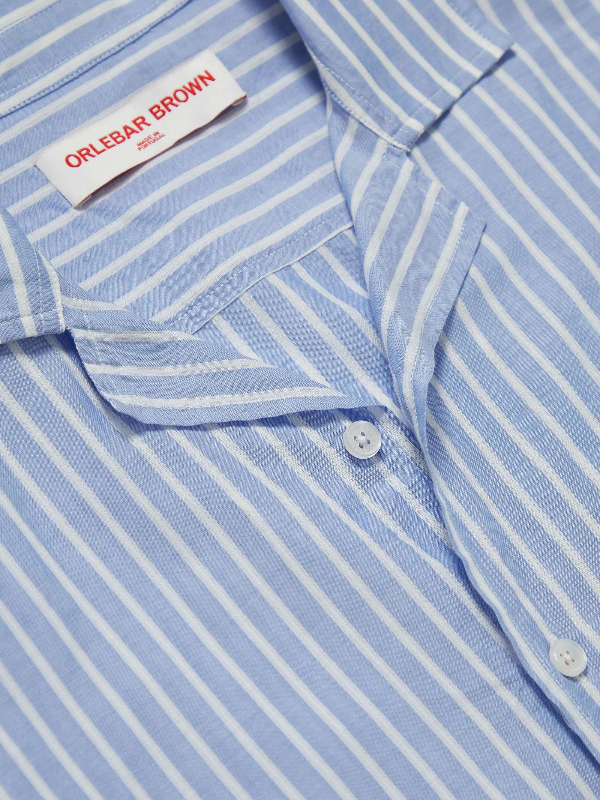 ORLEBAR BROWN Hibbert Camp-Collar Striped Cotton-Poplin Shirt