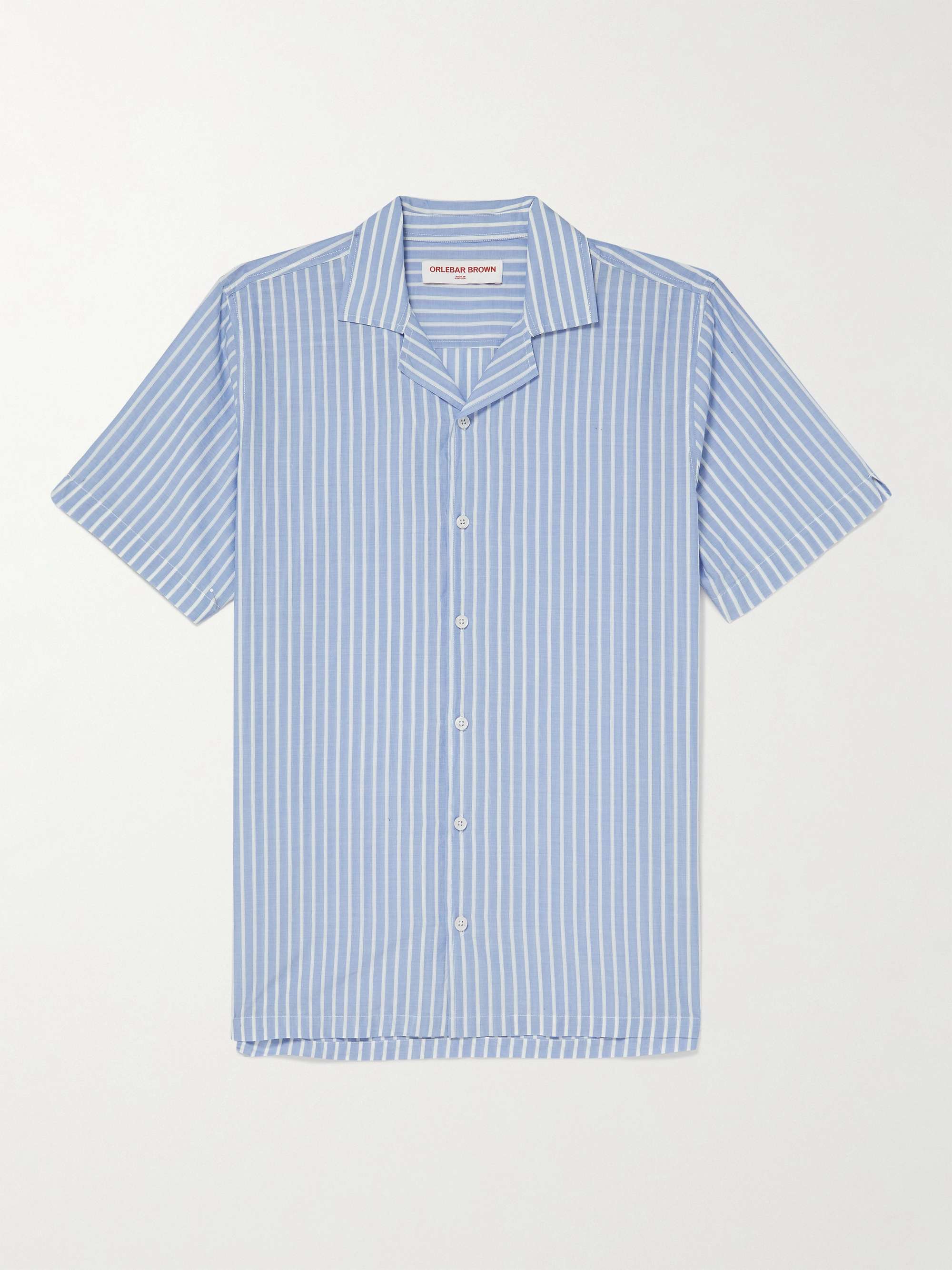 ORLEBAR BROWN Hibbert Camp-Collar Striped Cotton-Poplin Shirt