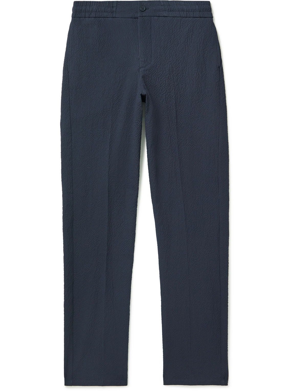 Orlebar Brown Cornell Tapered Stretch-cotton Seersucker Trousers In Blue