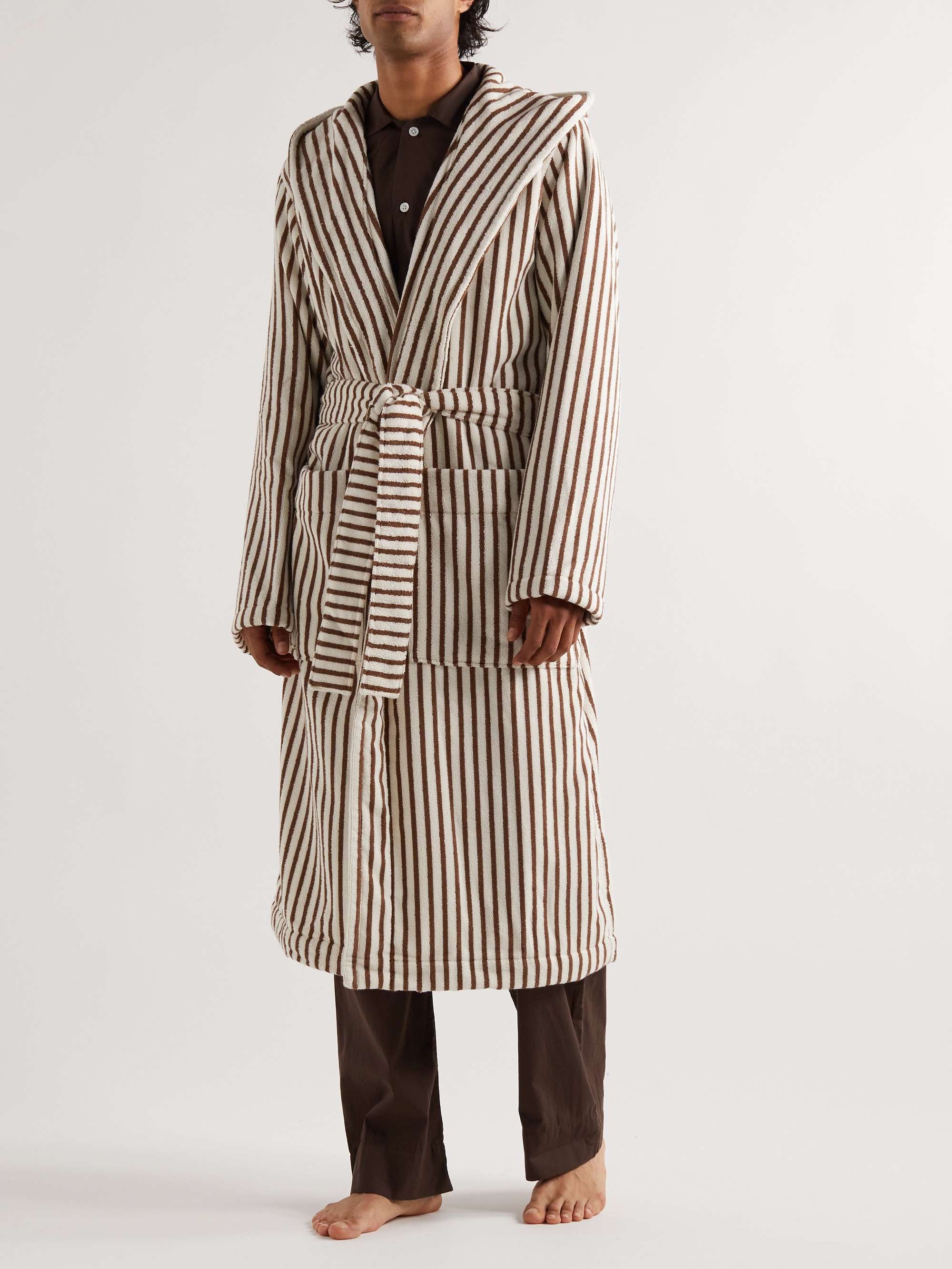 TEKLA Striped Organic Cotton-Terry Hooded Robe