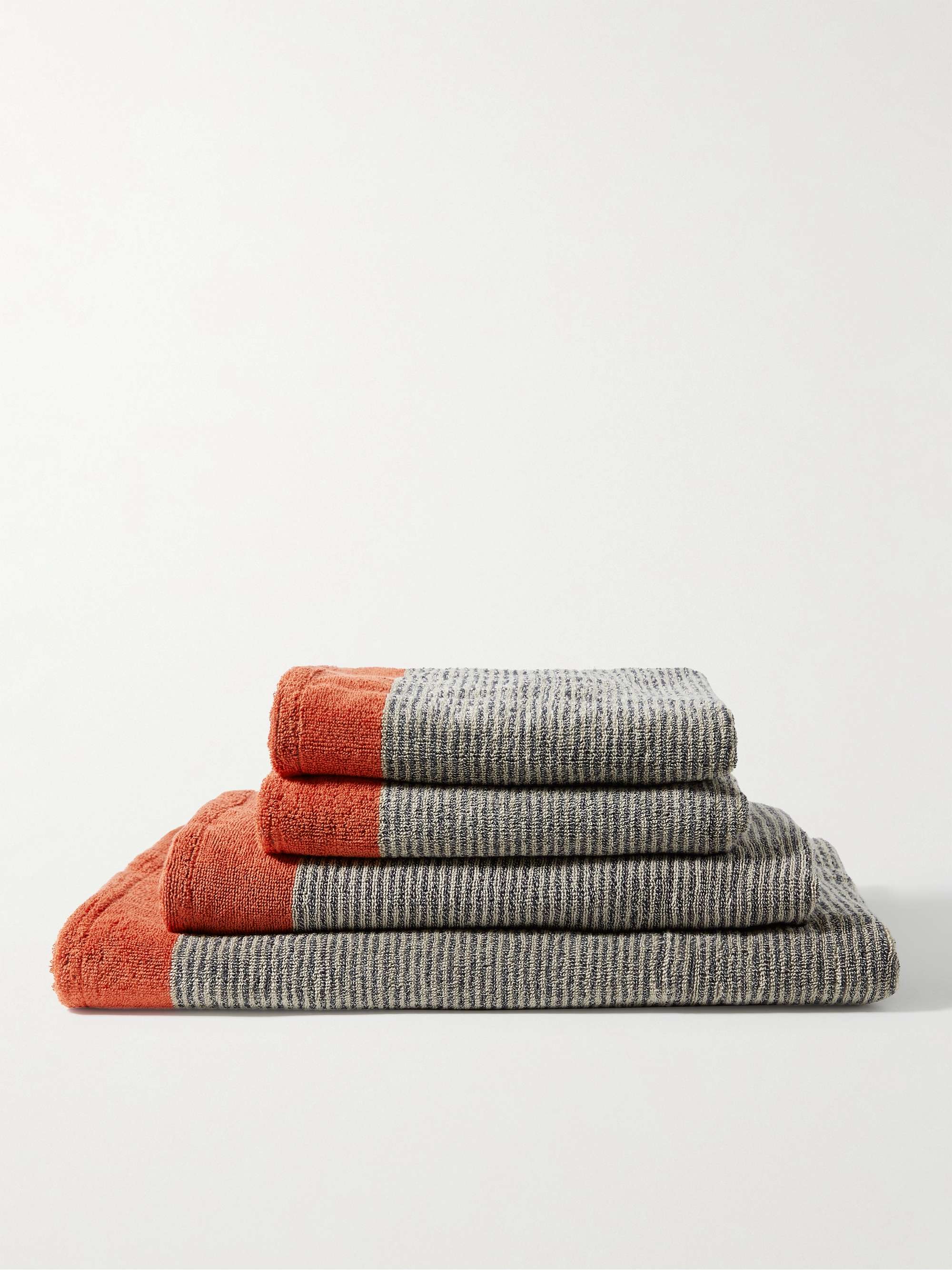 CLEVERLY LAUNDRY Set of Four Pinstriped Cotton-Terry Bath Towels
