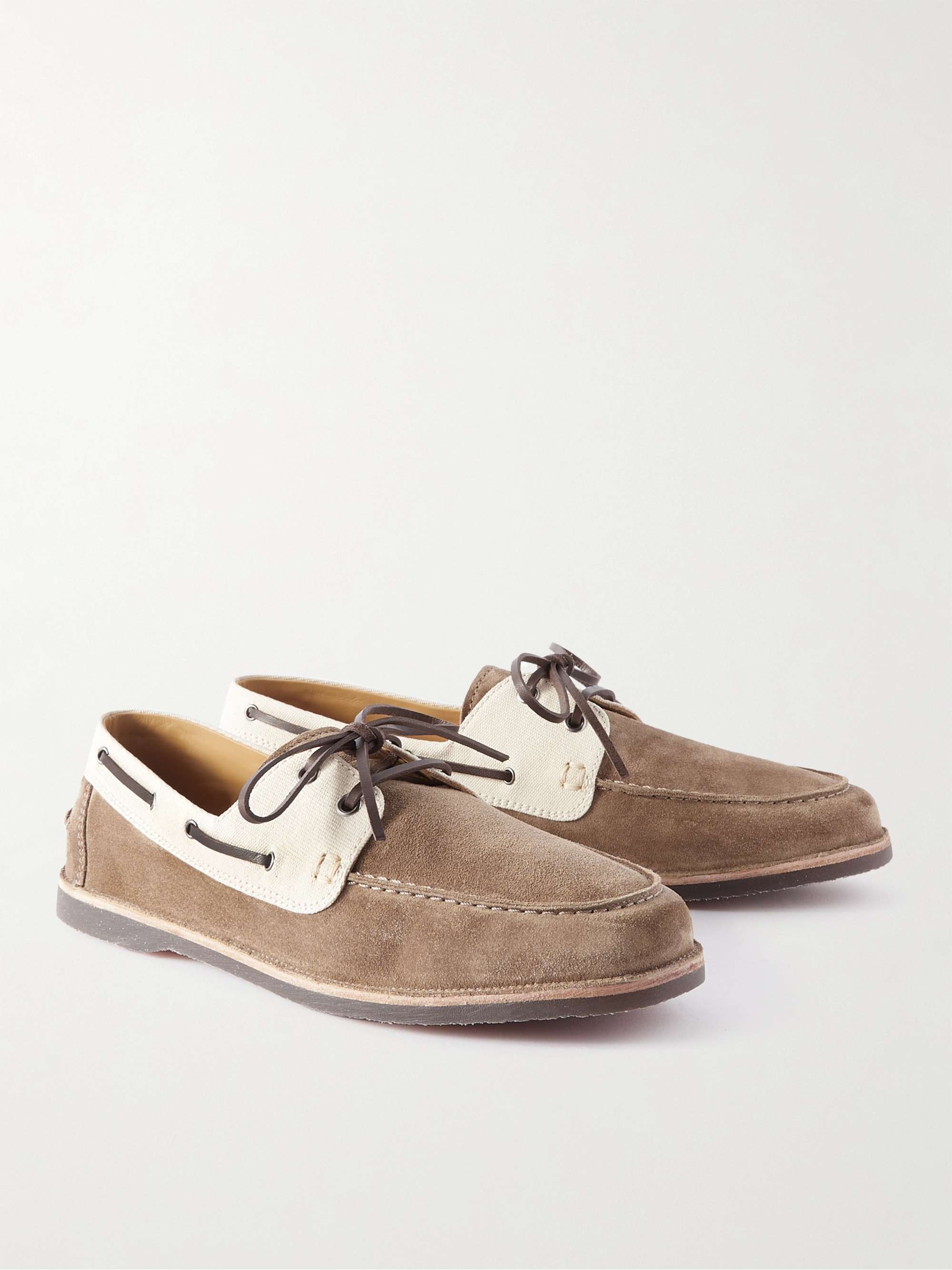 BRUNELLO CUCINELLI Canvas-Trimmed Suede Boat Shoes
