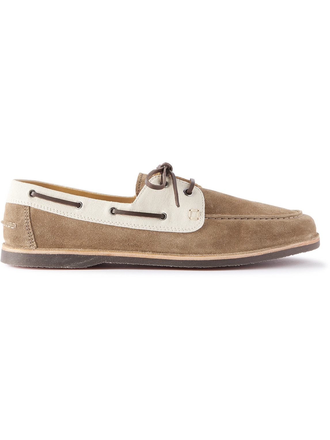 Canvas-Trimmed Suede Boat Shoes