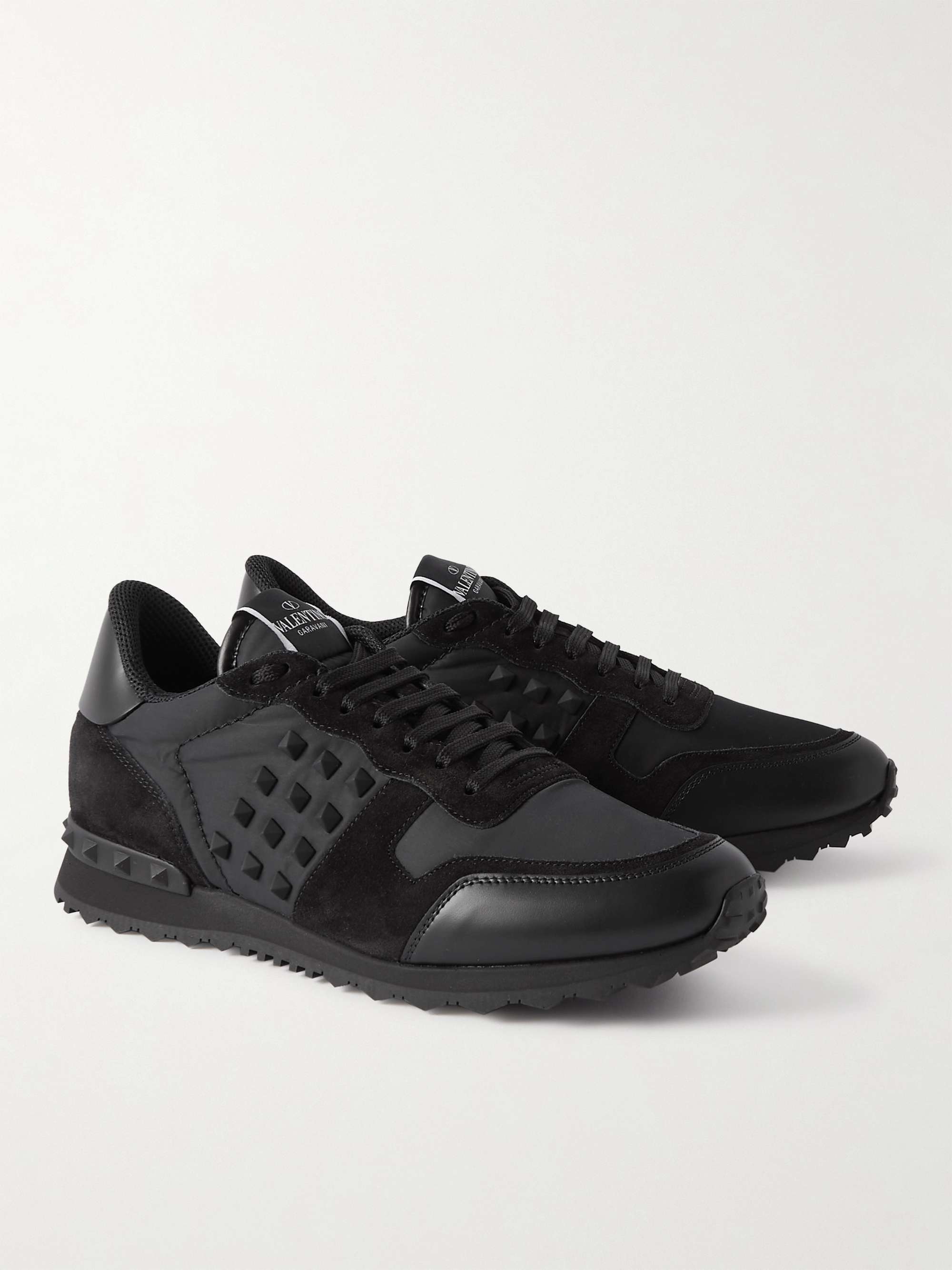VALENTINO Valentino Garavani Rockstud Leather-Trimmed Suede and Shell Sneakers
