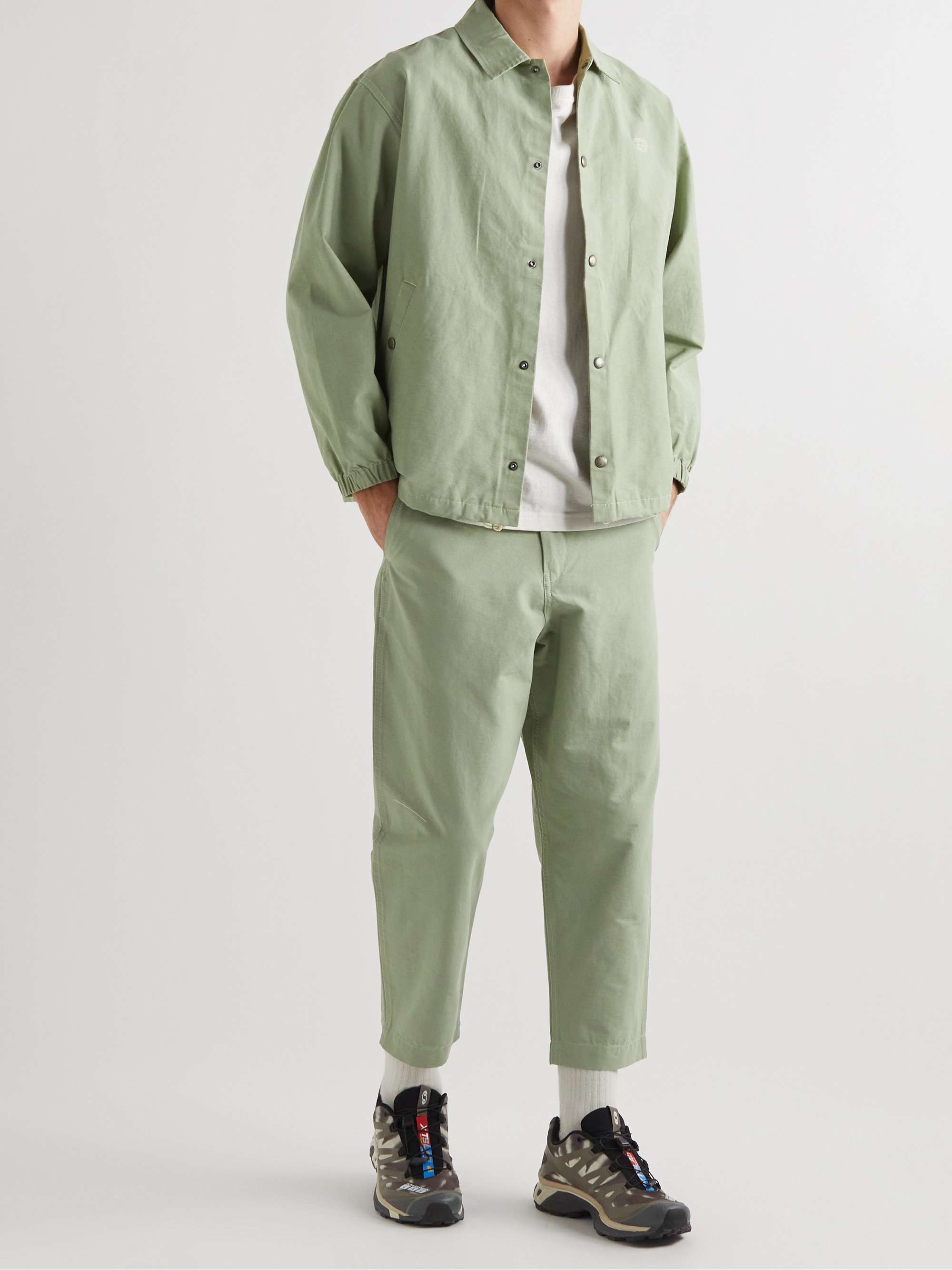 SNOW PEAK Cropped Tapered Belted Cotton and Nylon-Blend Trousers