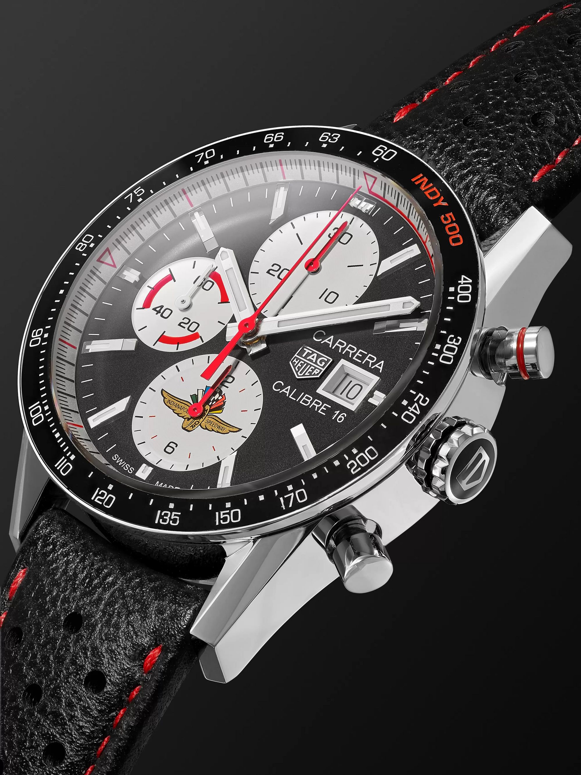 TAG Heuer Carrera Limited Edition Indy 500 Automatic Chronograph 41mm Steel and Leather Watch, Ref. No. CV201AS.FC6429