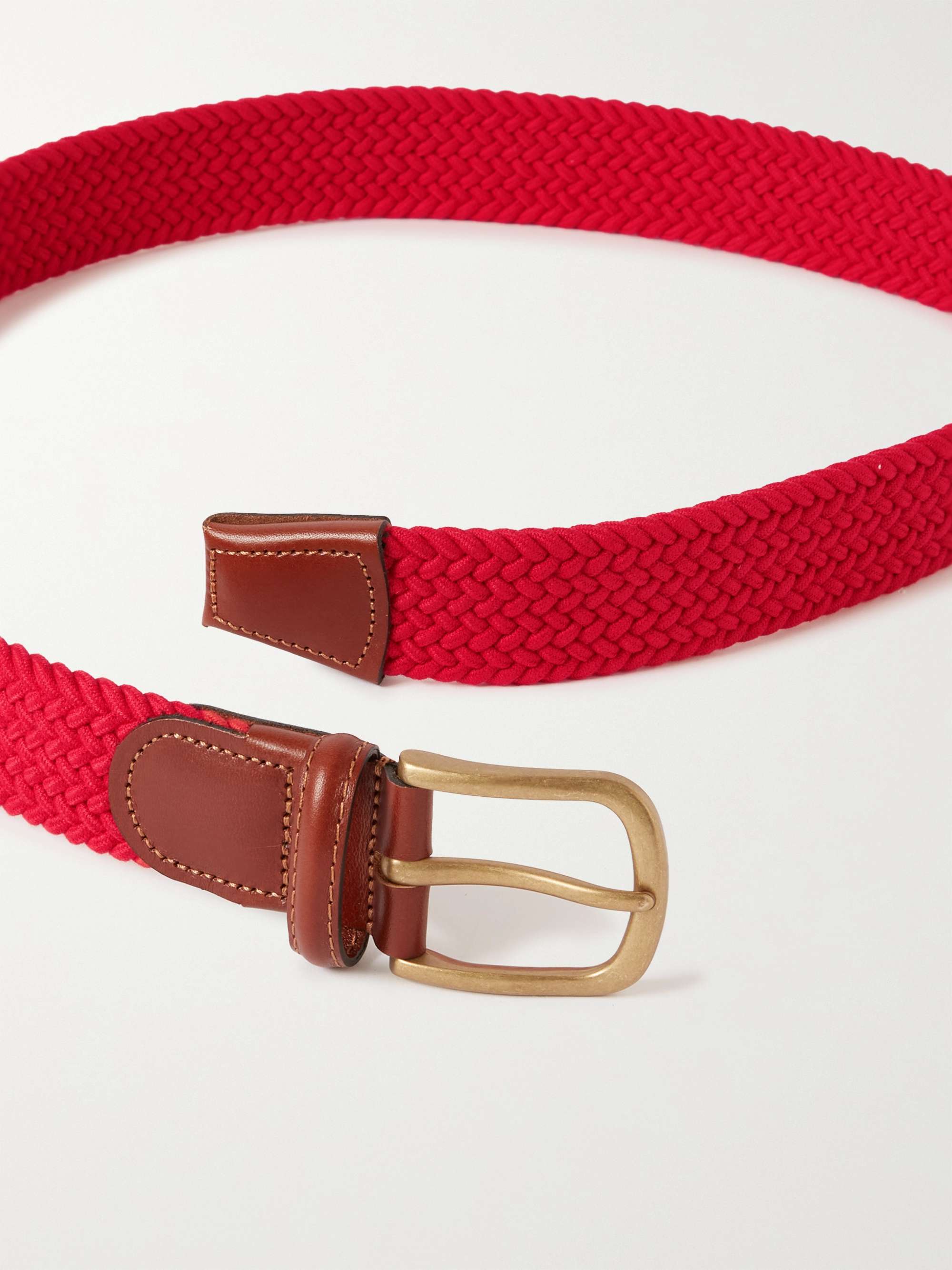 ANDERSON & SHEPPARD 3.5cm Leather-Trimmed Woven Cotton Belt