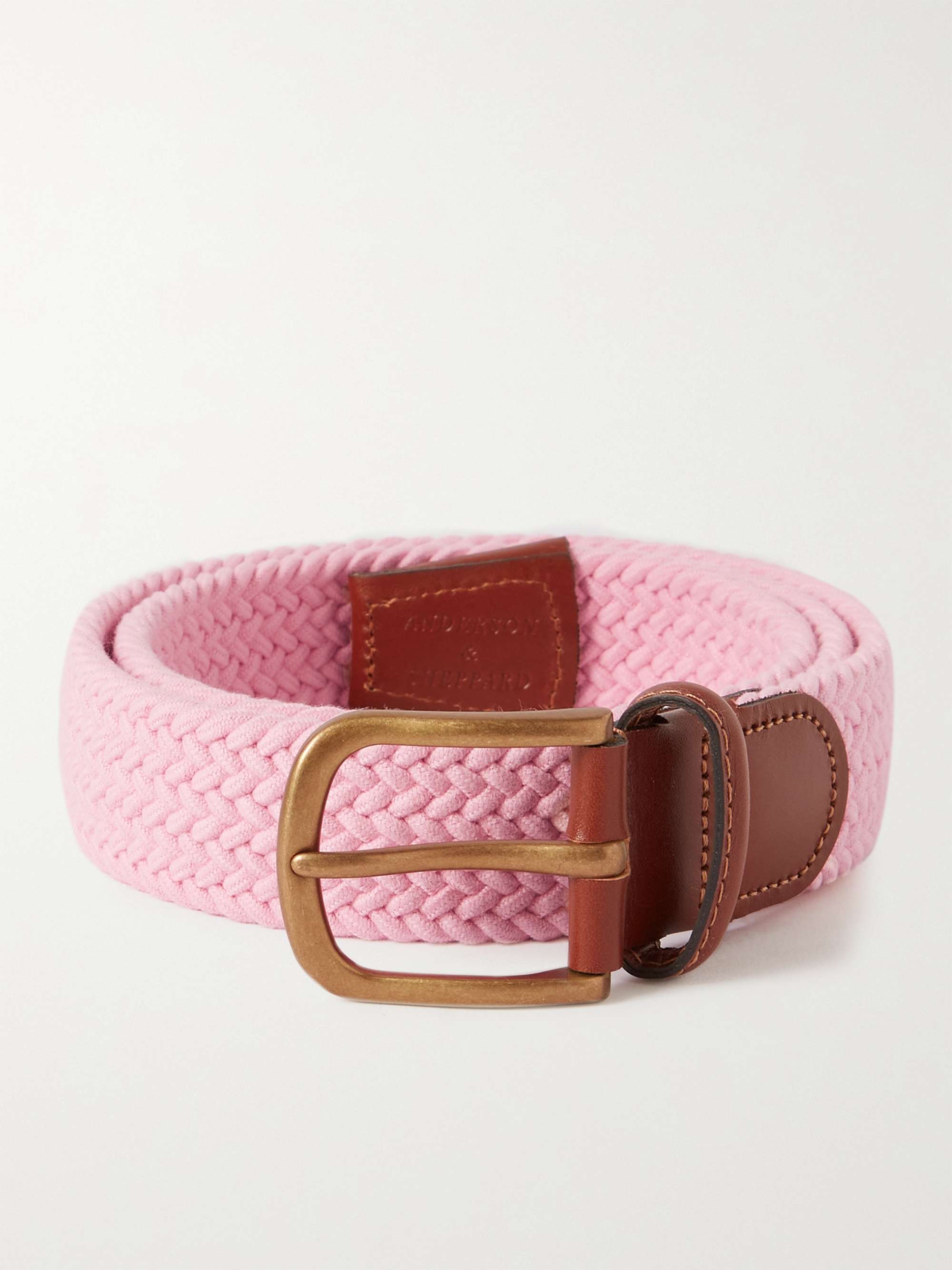 ANDERSON & SHEPPARD 3.5cm Leather-Trimmed Woven Cotton Belt