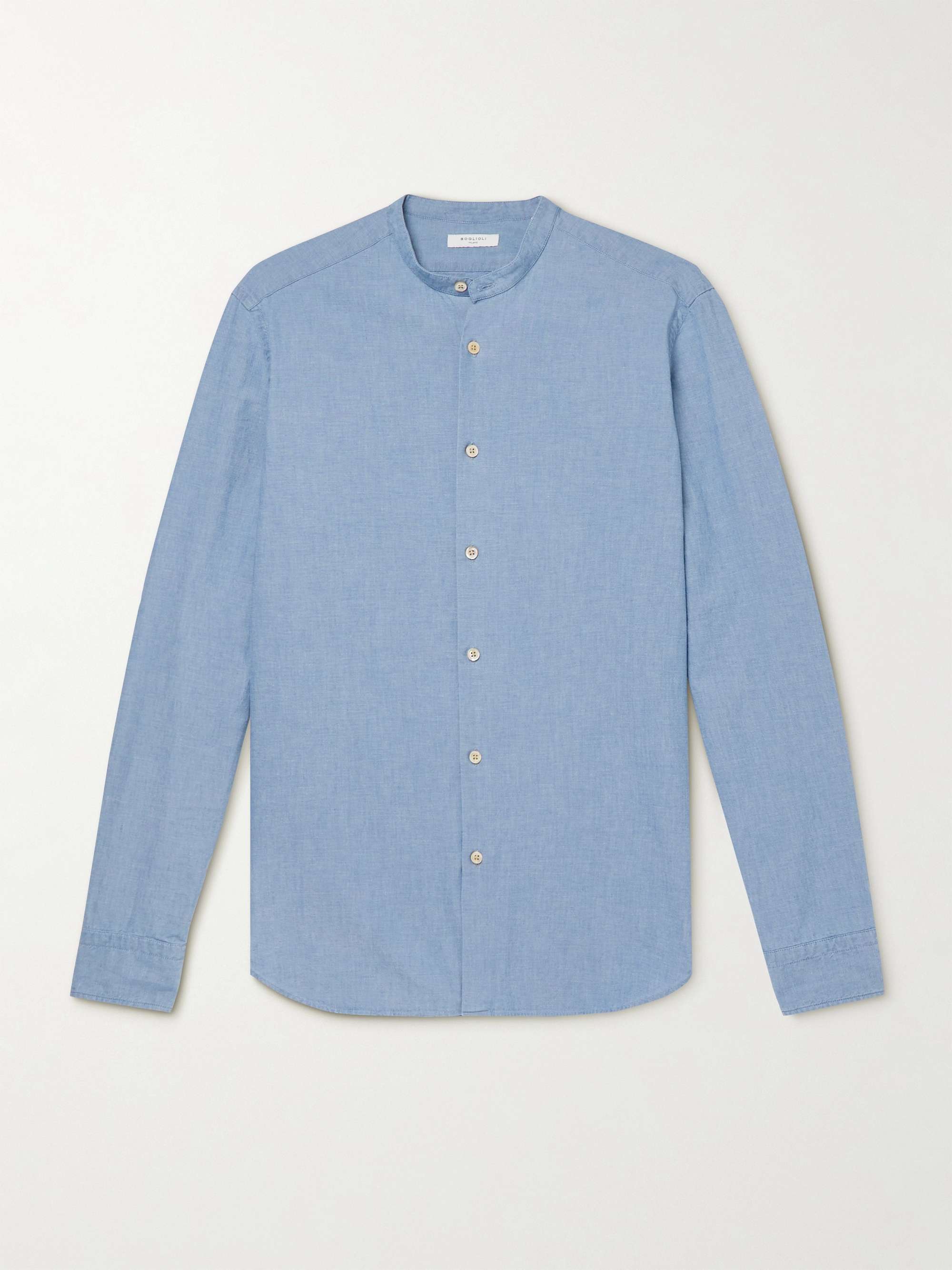 BOGLIOLI Grandad-Collar Cotton-Chambray Shirt