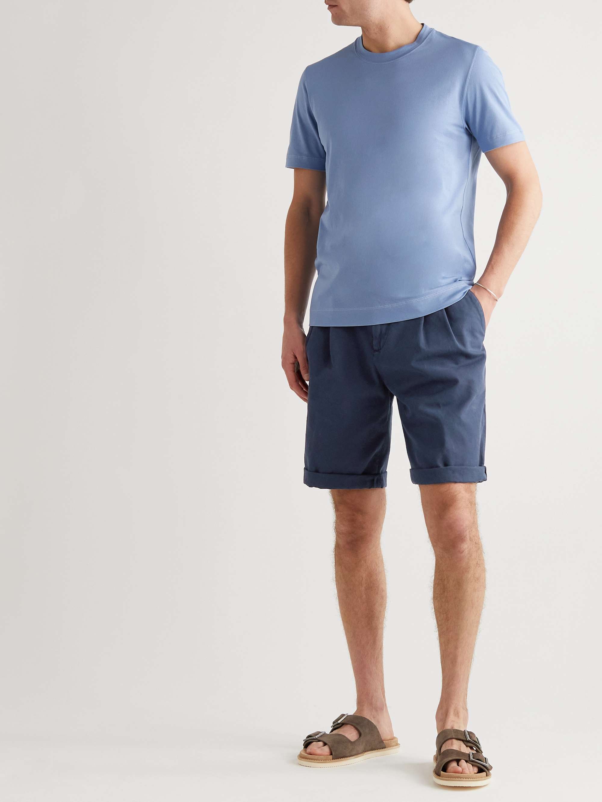 BRUNELLO CUCINELLI Straight-Leg Pleated Cotton-Twill Drawstring Shorts